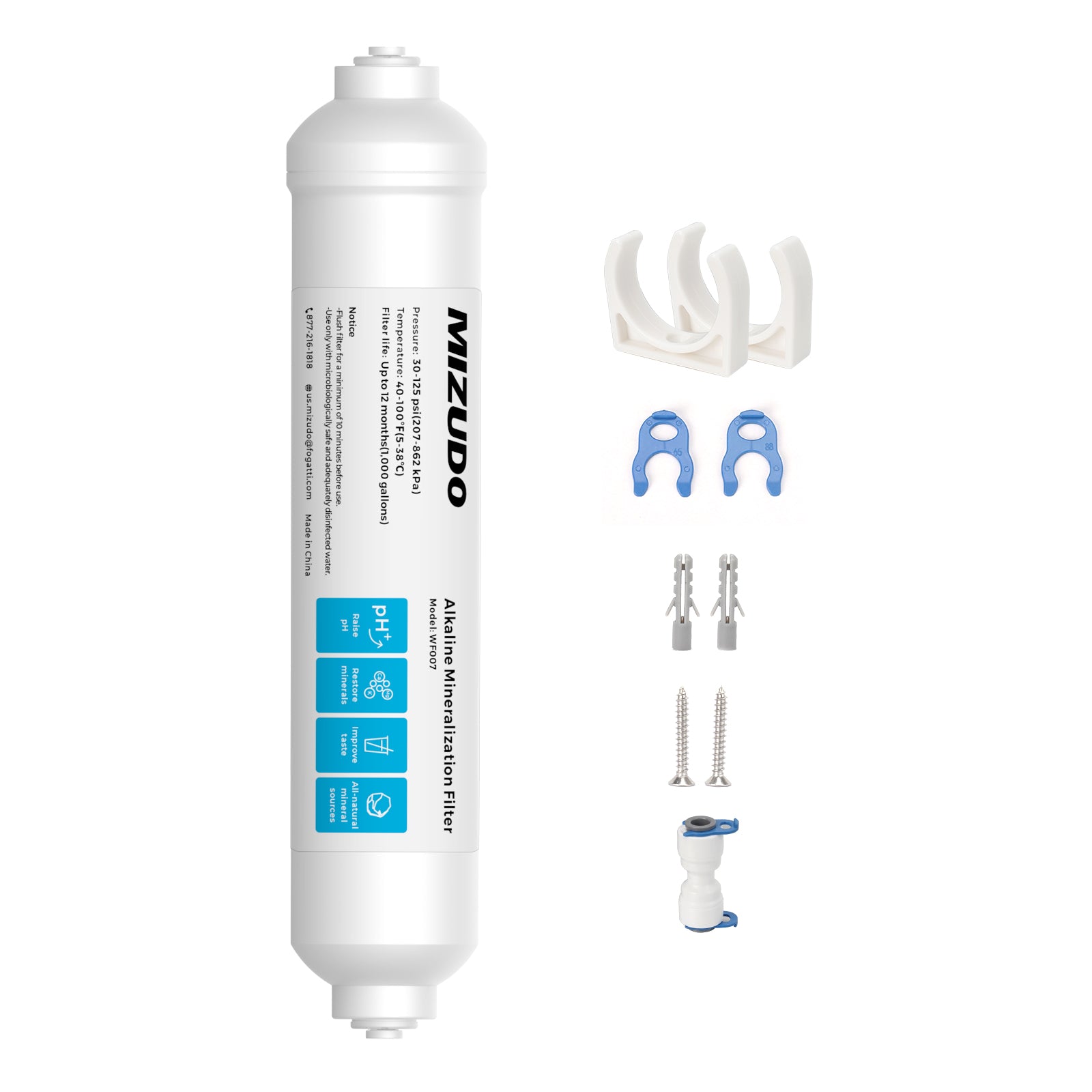 Remineralization Filter for Reverse Osmosis System, MIZUDO 12 Months Alkaline Water Filter System Under Sink, 10-inch PH Balance and Restore Minerals Filter for RO System