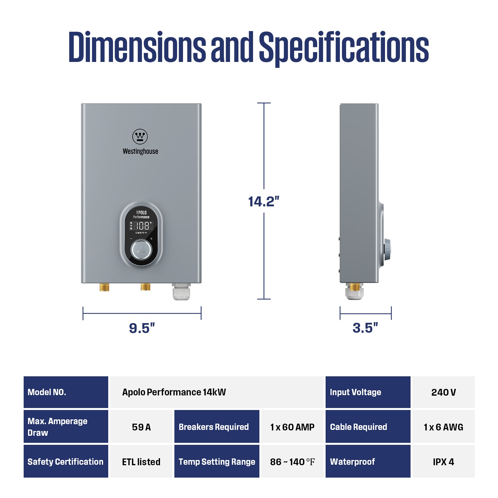 Westinghouse 14kW 240V Tankless Water Heater Electric, 3.4 GPM Instant Hot Water Heater, 2-3 Point of Use Hot Water, Wi-Fi Enabled, APOLO-14k, Upgrade