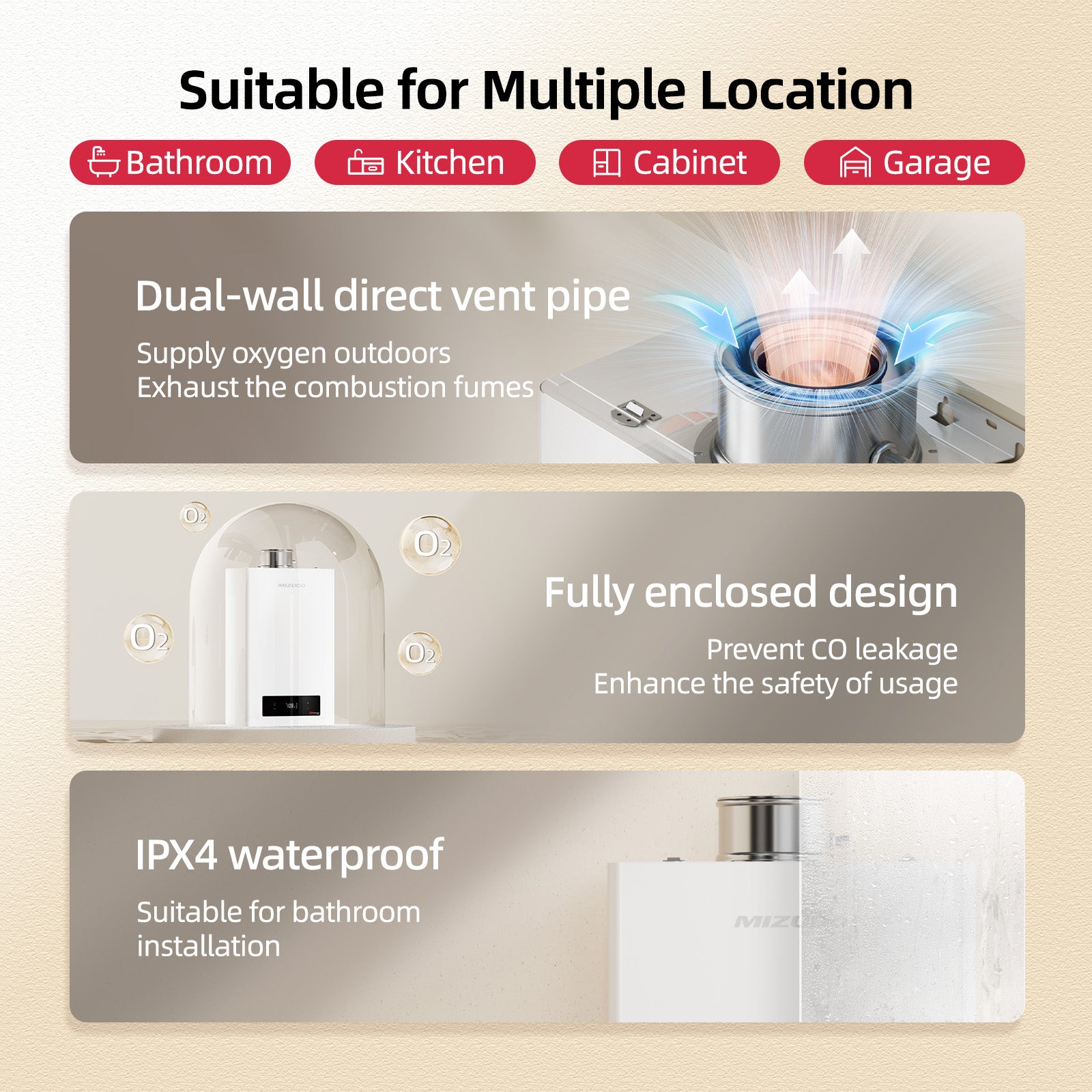 Natural Gas Direct Vent Tankless Water Heater, MIZUDO Max 7.9 GPM, 180,000 BTU, WiFi-Enabled, CSA Certified, Indoor Non-Condensing Instant Hot Water Heater for Residential Whole House