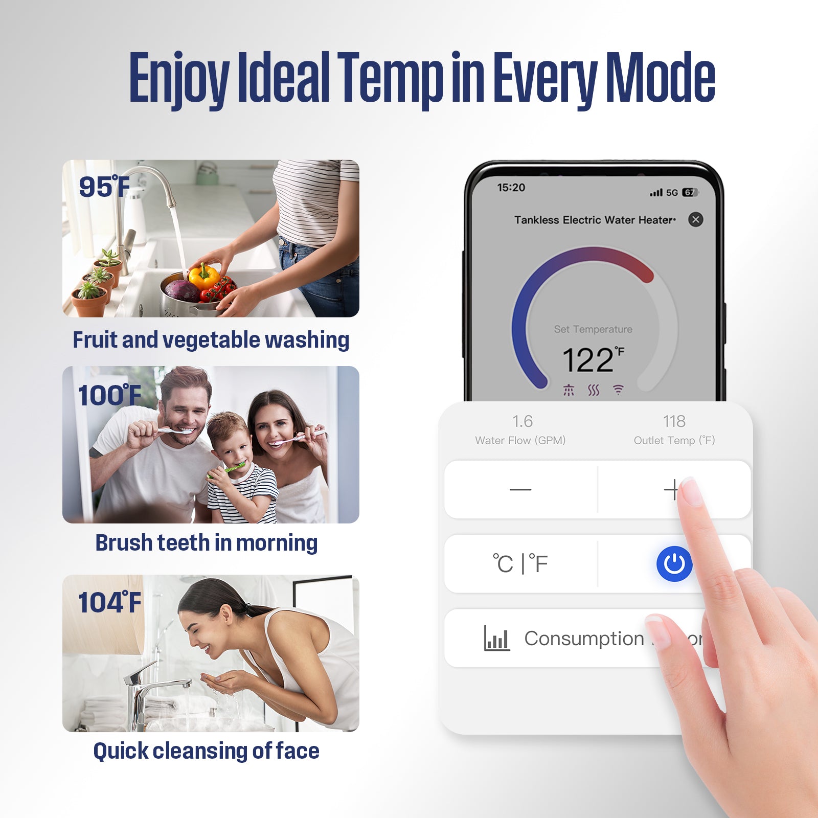 Westinghouse 11kW 240V Tankless Water Heater Electric, Up to 2.6 GPM Instant Hot Water Heater, 1-3 Point of Use Hot Water, Wi-Fi Enabled, APOLO-11k