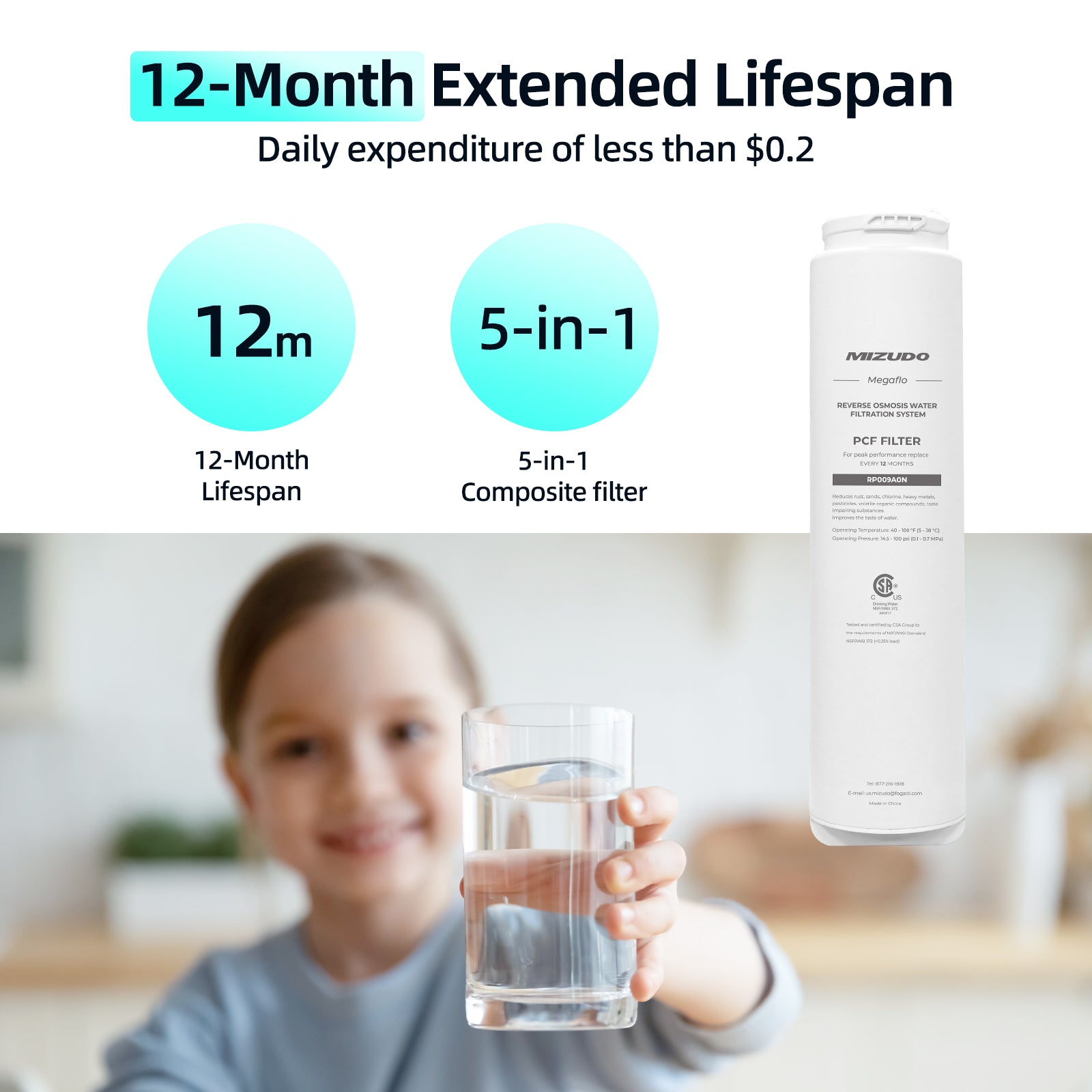 PCF Filter, Replacement for MIZUDO Megaflo 800GPD and Megaflo 1000GPD Reverse Osmosis System