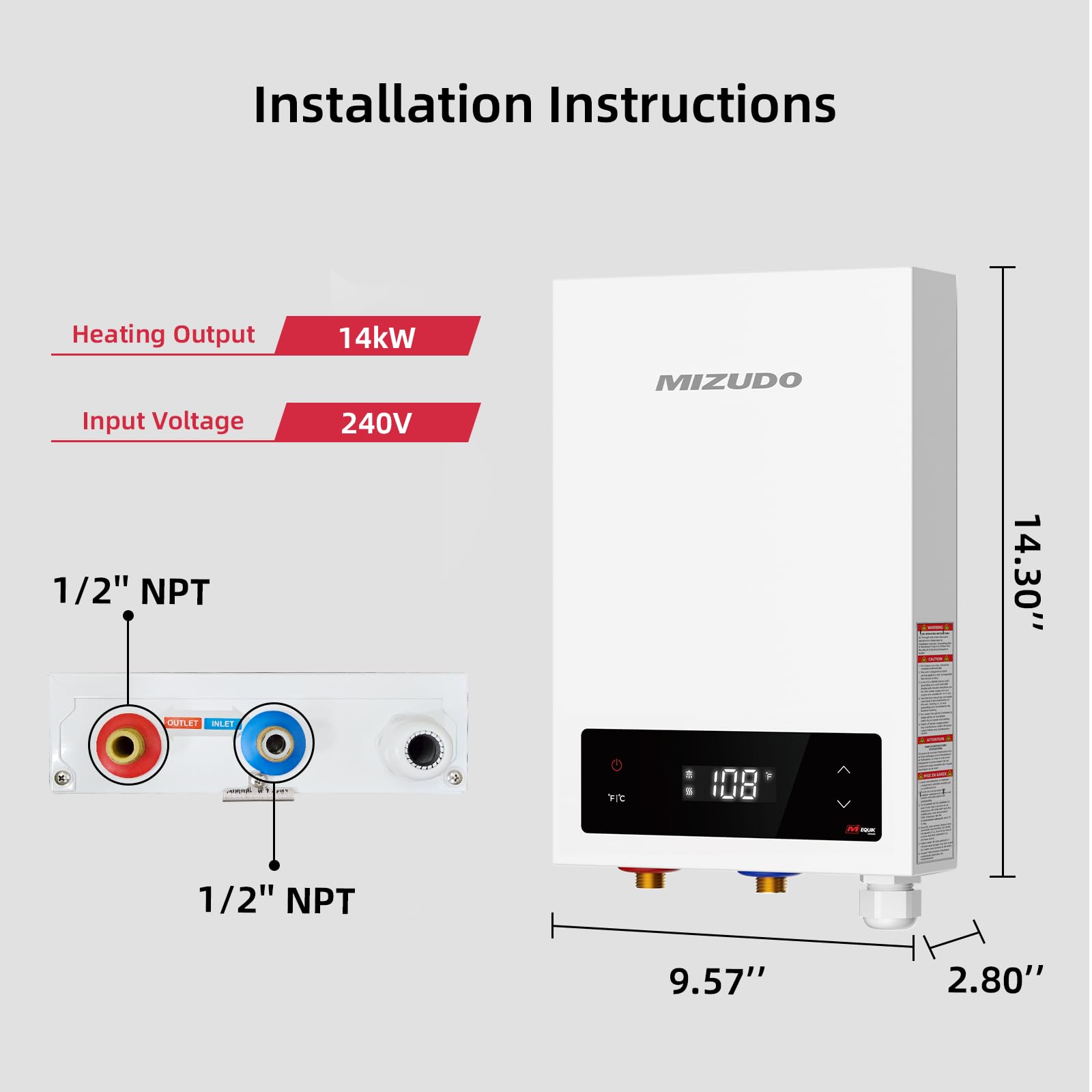14 kW 3.4 GPM 240-Volt Electric Tankless Water Heater
