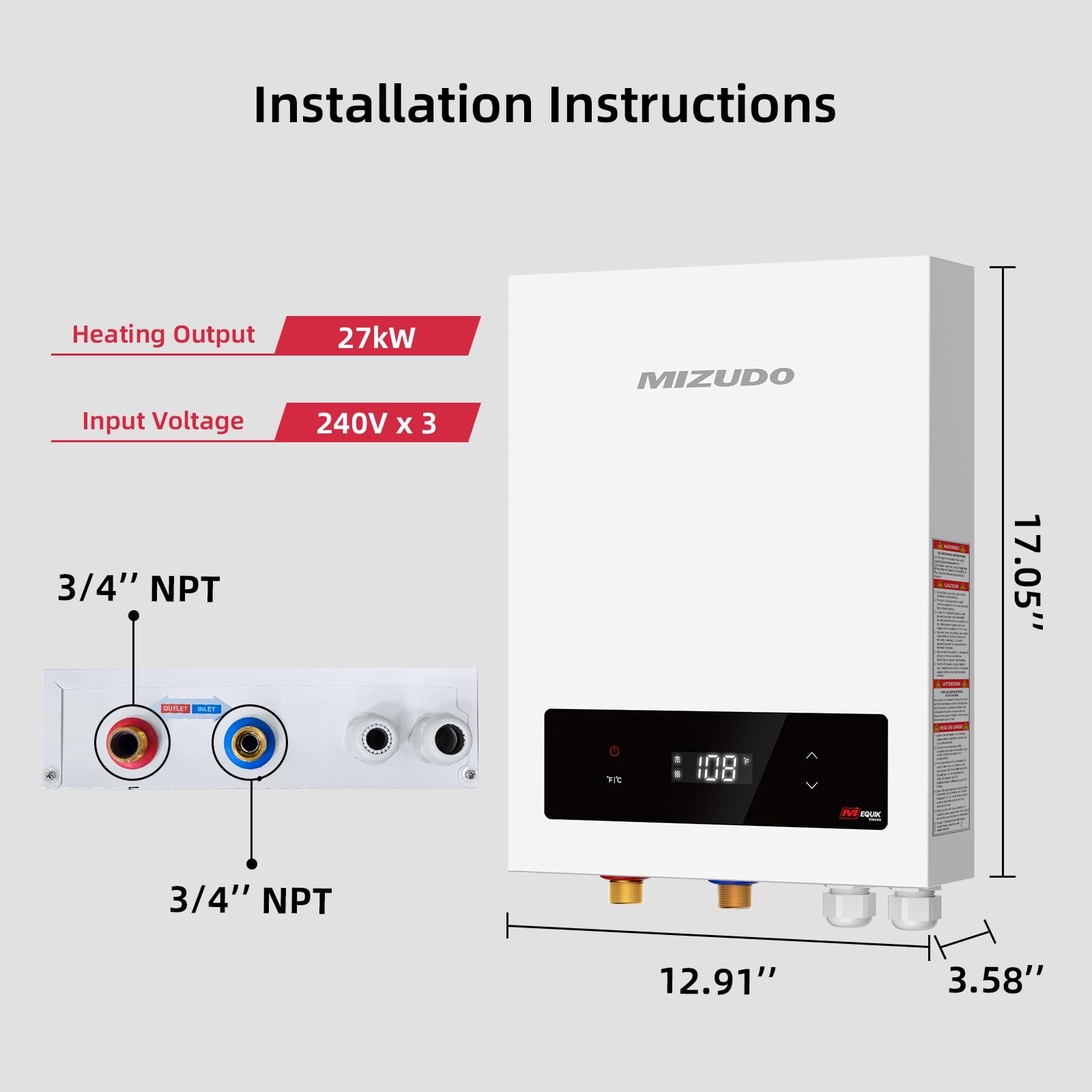 27 kW 7.2 GPM 240-Volt Electric Tankless Water Heater