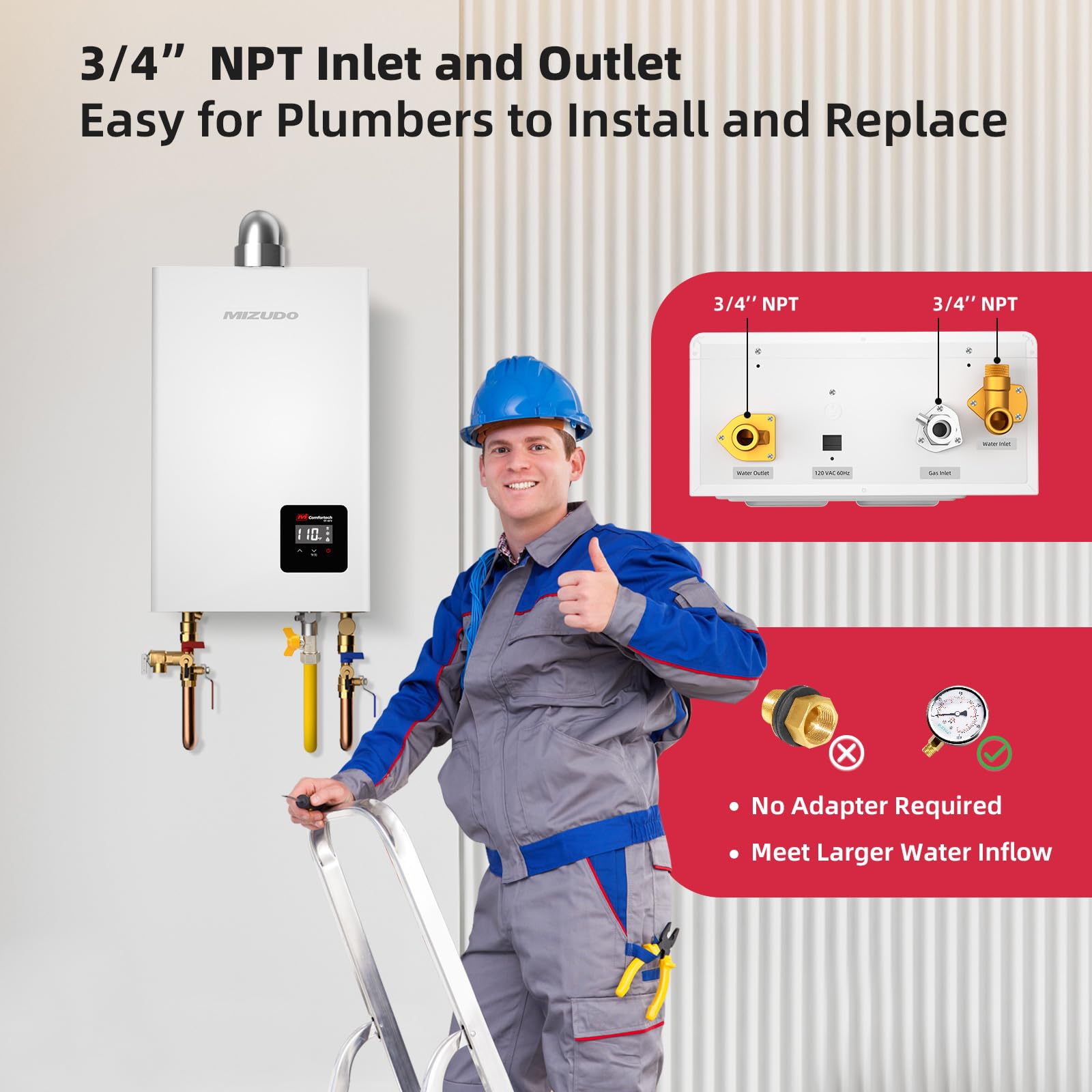 Non-Condensing 4.3 GPM 100,000 BTU -Indoor Natural Gas/Propane Tankless Water Heater White