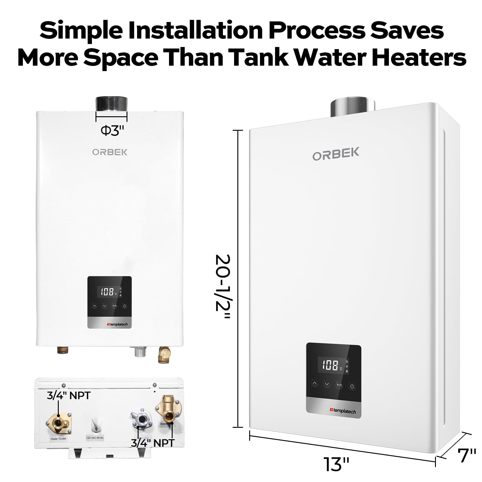 Non-Condensing 5.0 GPM 100,000 BTU -Indoor Natural Gas/Propane Tankless Water Heater White