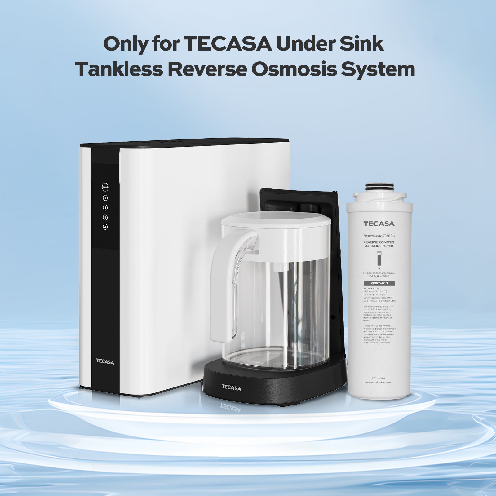 Alkaline Remineralization & pH Inline Water Filter, Replacement for TECASA Under Sink Tankless Reverse Osmosis System