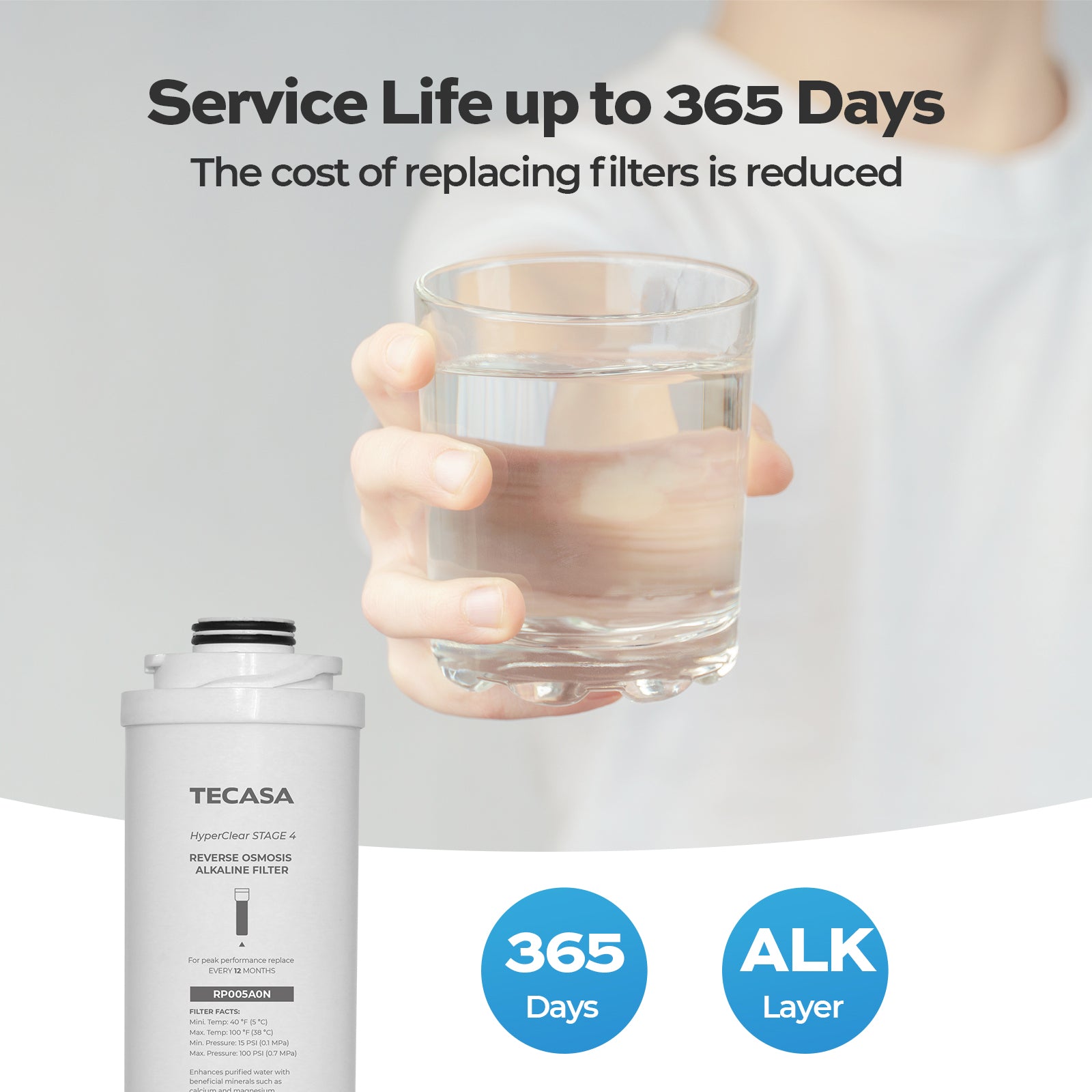 Alkaline Remineralization & pH Inline Water Filter, Replacement for TECASA Under Sink Tankless Reverse Osmosis System