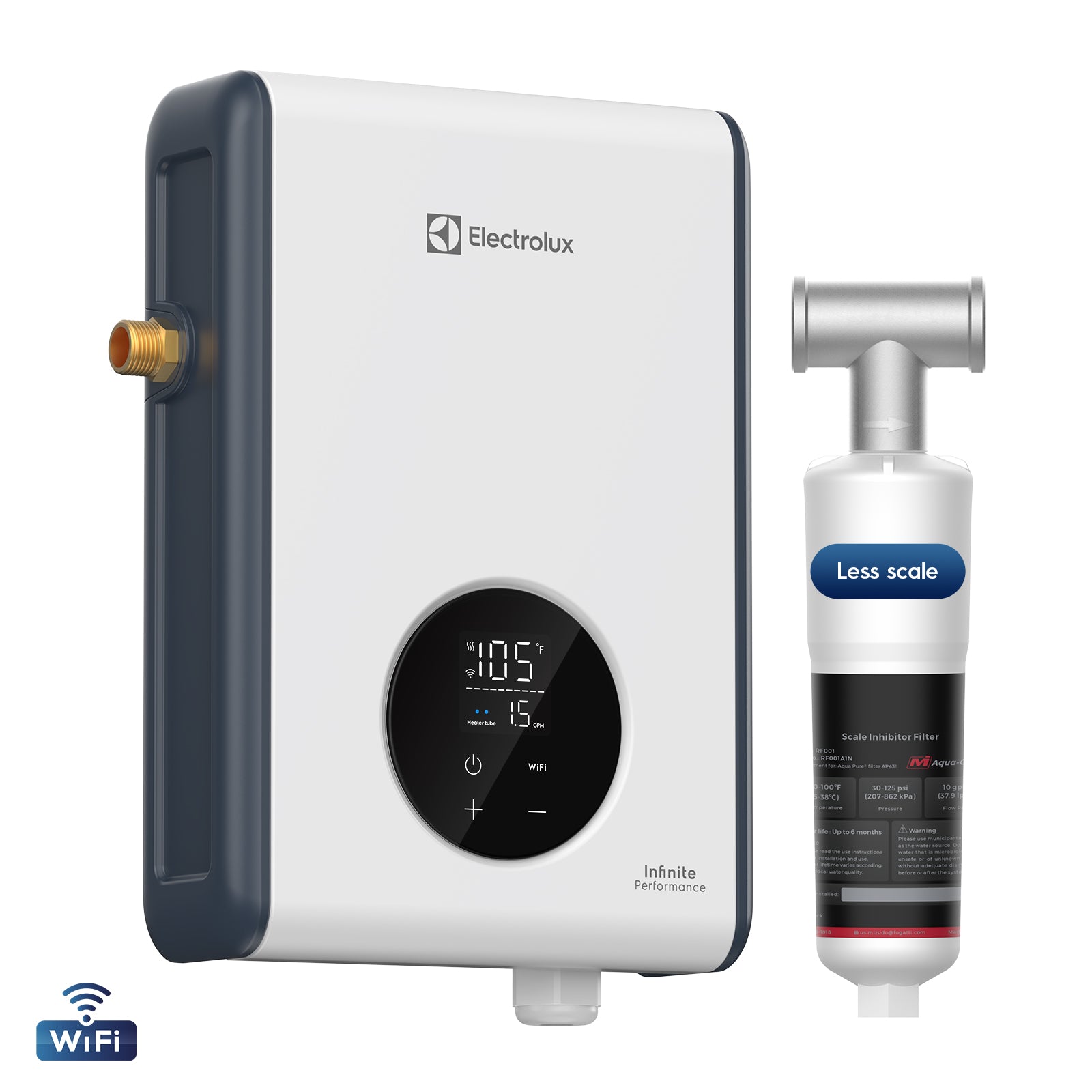Electrolux 14kW Tankless Water Heater Electric with Wifi and Scale Inhibitor, Instant On Demand Smart Hot Water Heater 240V, Max 3.4 GPM, Supply for 1-2 Fixtures, Stable Temp, Indoor Installation