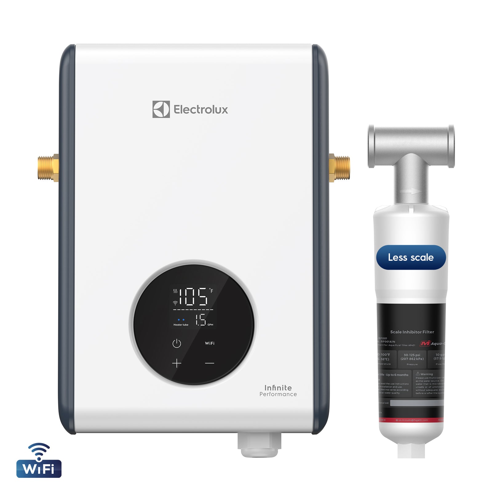 Electrolux 14kW Tankless Water Heater Electric with Wifi and Scale Inhibitor, Instant On Demand Smart Hot Water Heater 240V, Max 3.4 GPM, Supply for 1-2 Fixtures, Stable Temp, Indoor Installation