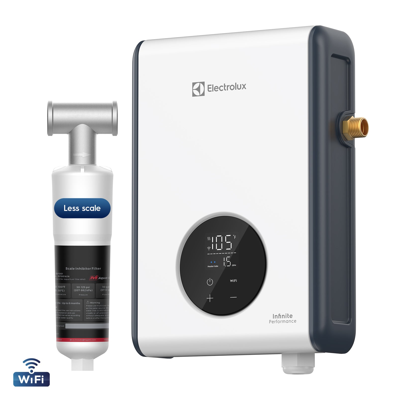 Electrolux 14kW Tankless Water Heater Electric with Wifi and Scale Inhibitor, Instant On Demand Smart Hot Water Heater 240V, Max 3.4 GPM, Supply for 1-2 Fixtures, Stable Temp, Indoor Installation