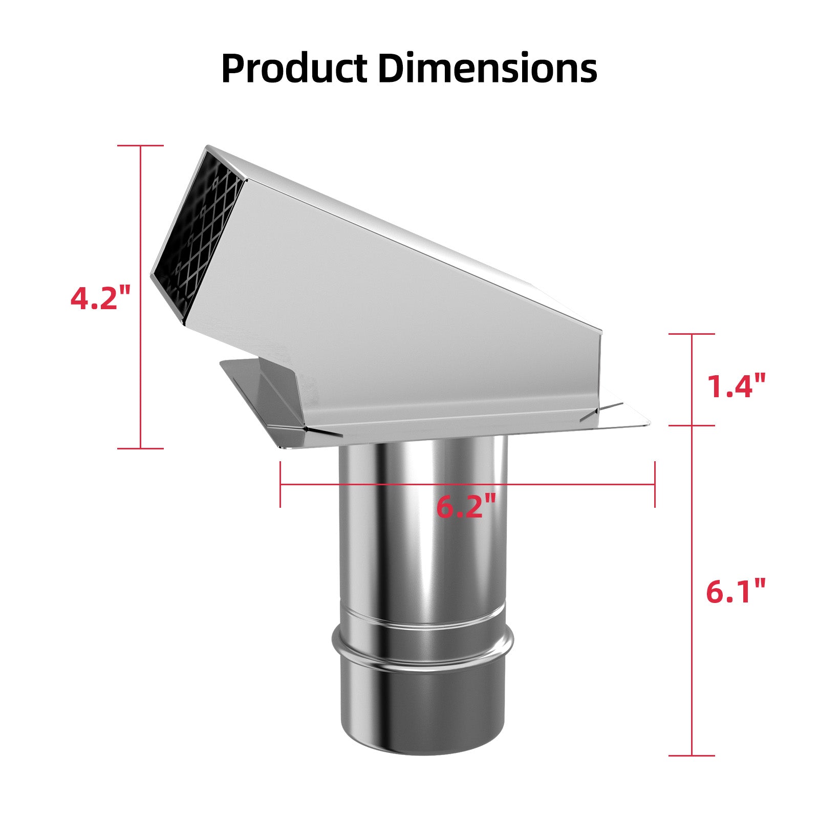 Vent Cap, 3 Inch Steel Stainless Exhaust Vent for Horizontal System, with Damper