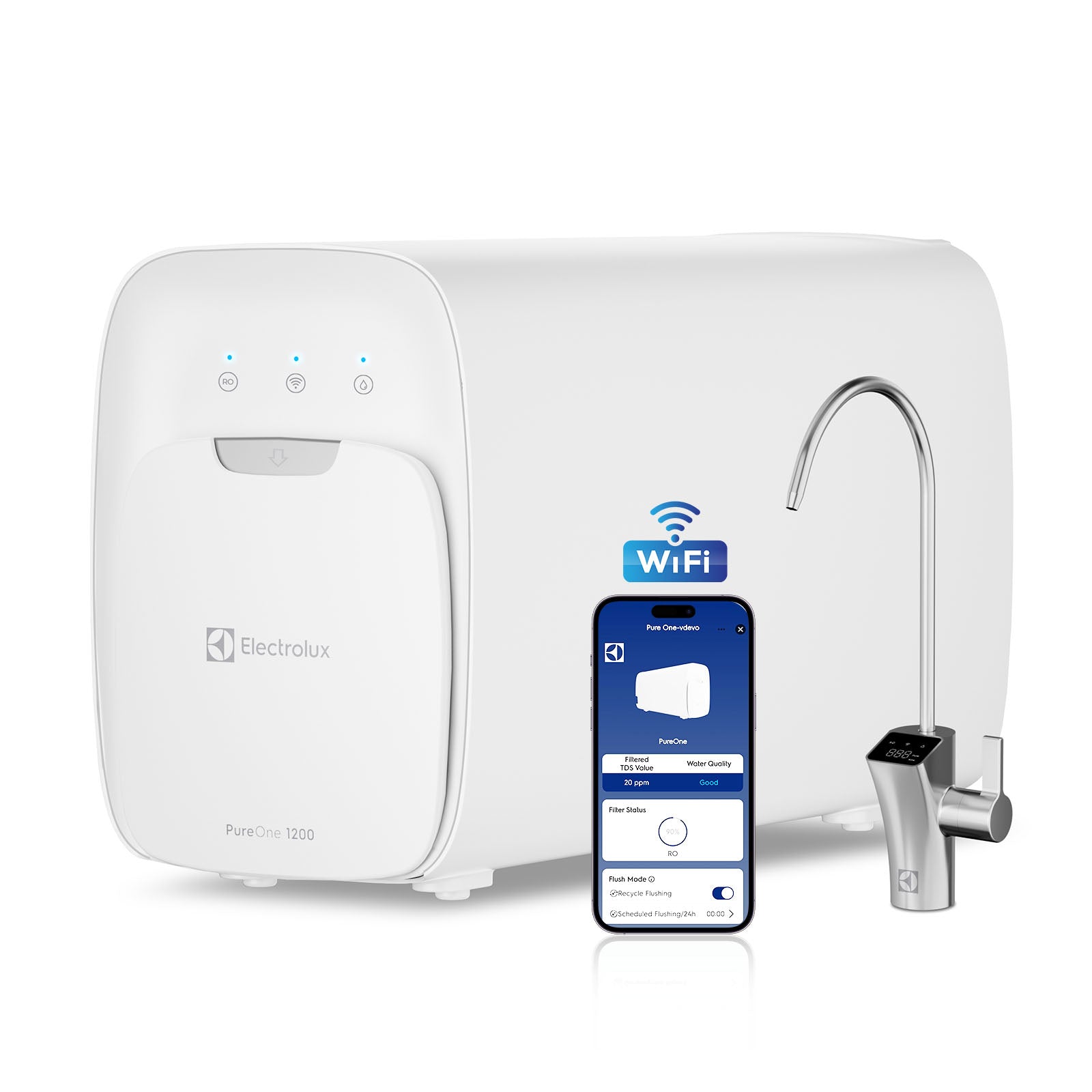 Electrolux All-in-One Tankless RO Water Filter, 1200GPD Under Sink Reverse Osmosis System, Smart Faucet & App Monitor, 3:1 Pure-to-Drain Ratio, 24 Months Filter Life, Auto-Flush