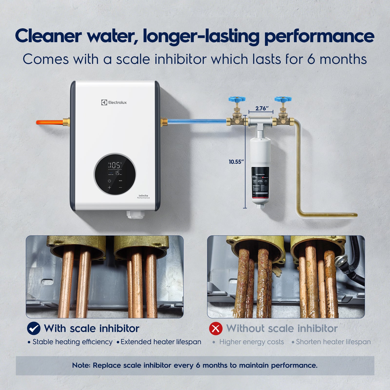 Electrolux 14kW Tankless Water Heater Electric with Wifi and Scale Inhibitor, Instant On Demand Smart Hot Water Heater 240V, Max 3.4 GPM, Supply for 1-2 Fixtures, Stable Temp, Indoor Installation