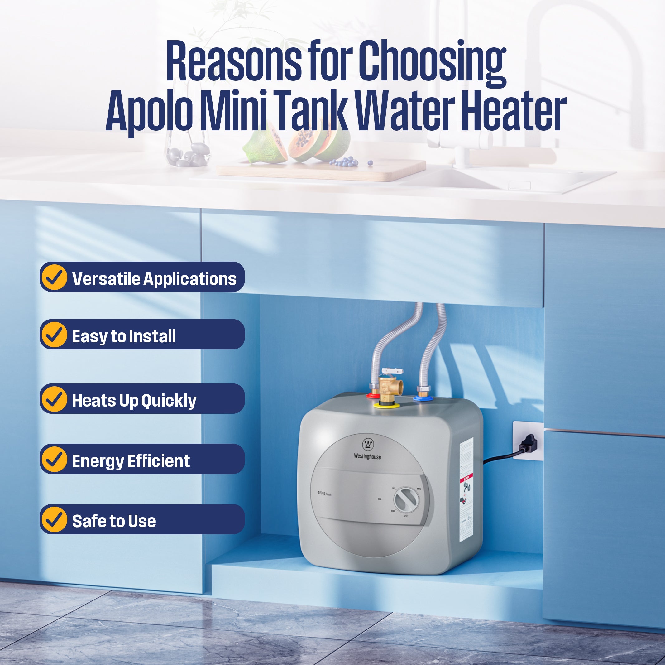 120V 2.5 Gallons Electric Mini Tank Under Sink Point-of-Use Instant Hot Water Heater