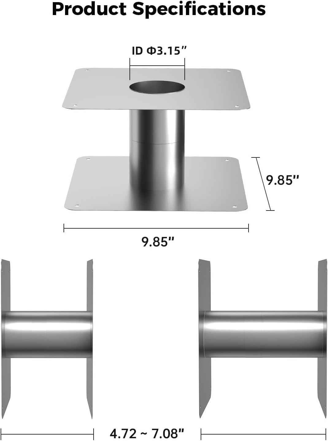 3.15" OD Stainless Steel Direct Vent Wall Thimble, Retractable Length from 4.7" to 7.0"