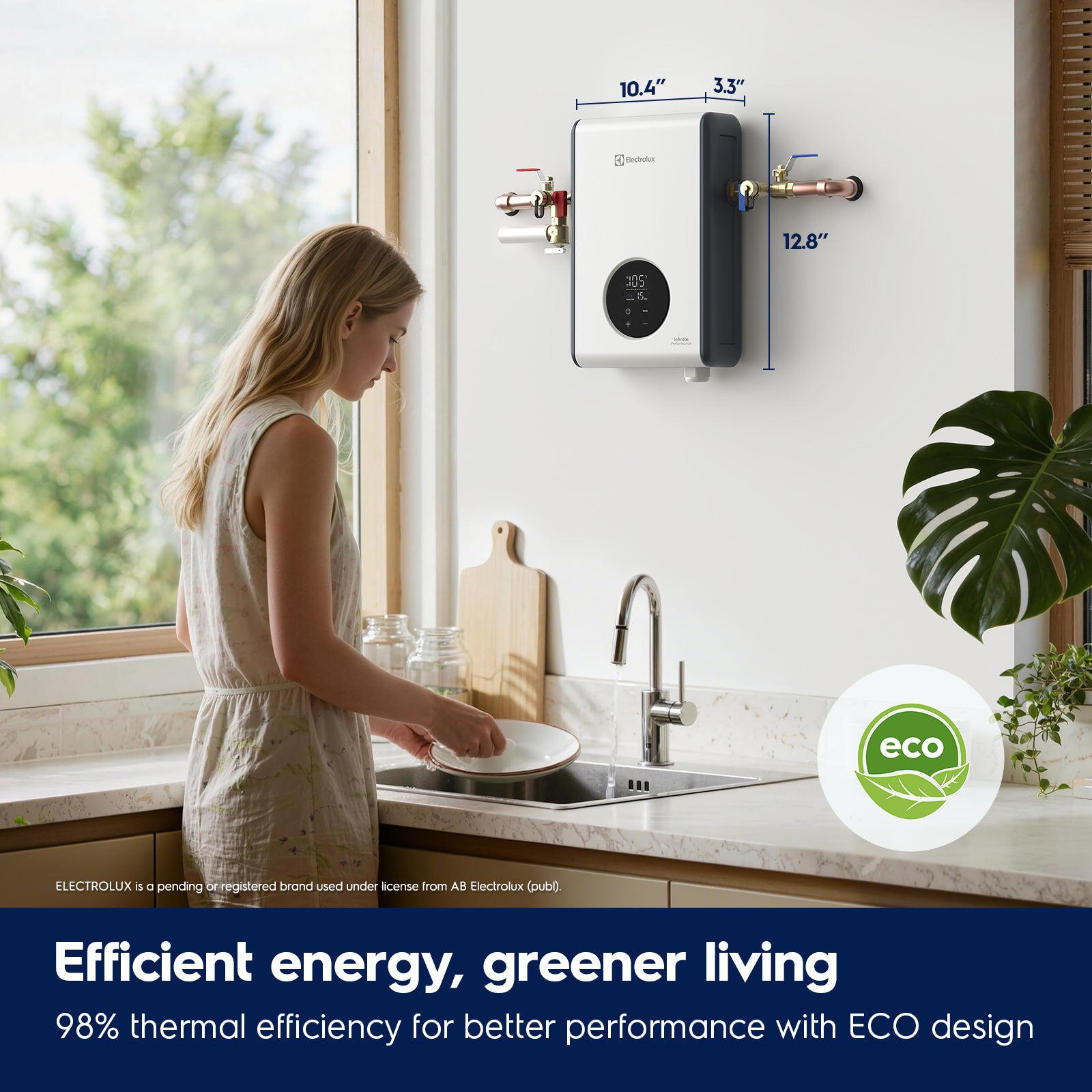 Electrolux 14kW Tankless Water Heater Electric with Wifi and Scale Inhibitor, Instant On Demand Smart Hot Water Heater 240V, Max 3.4 GPM, Supply for 1-2 Fixtures, Stable Temp, Indoor Installation