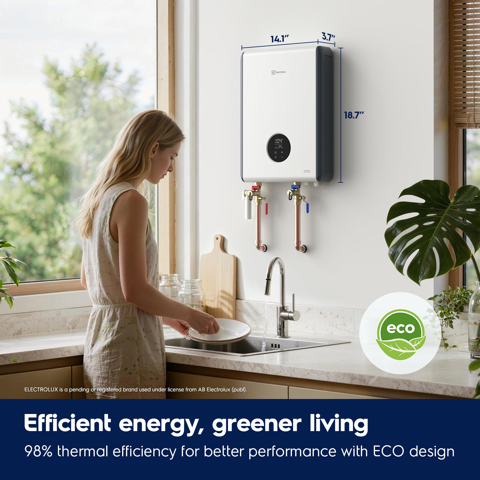 Electrolux 18kW Tankless Water Heater Electric with Wifi and Scale Inhibitor, Instant On Demand Smart Hot Water Heater 240V, Max 4.2 GPM, Supply for 2-3 Fixtures, 1℉ Stable Temp, Indoor Installation
