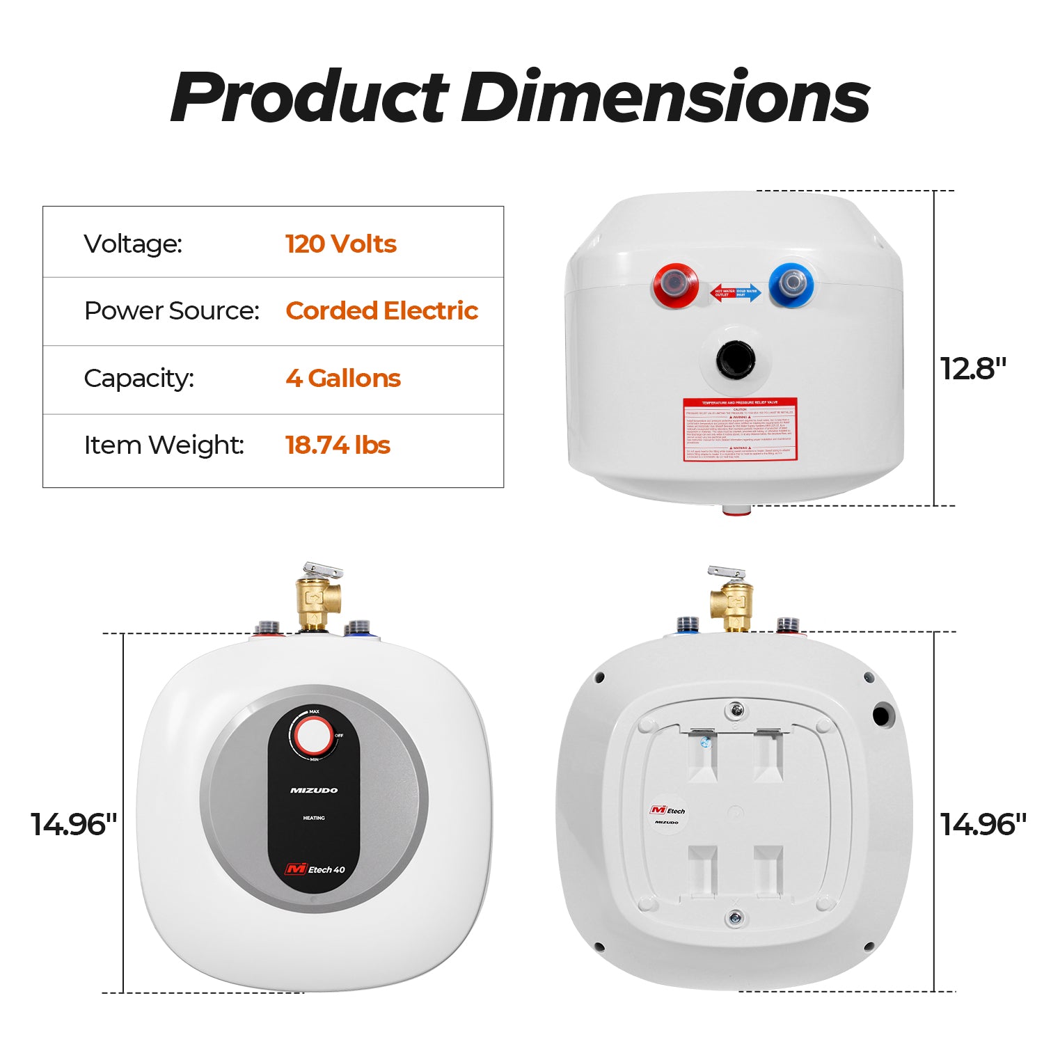 120V 4 Gallons Electric Mini Tank Under Sink Point-of-Use Instant Hot Water Heater