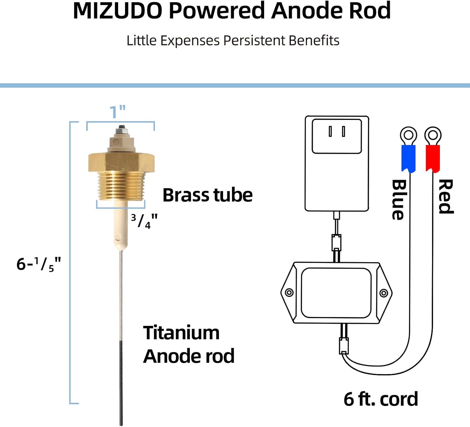 Anode Rod for Hot Water Heater, MIZUDO 4-80 Gal Titanium Powered Anode Rod