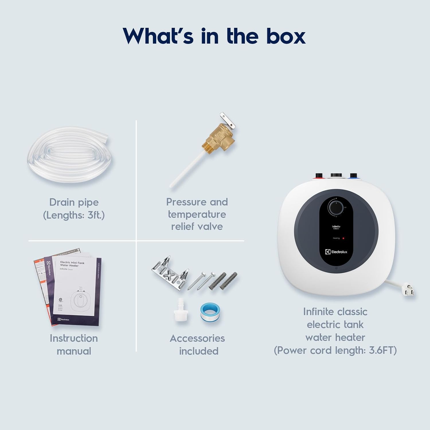 Electrolux 2026 Early Release Mini Tank Water Heater Electric, 2.5 Gallon Under Sink Water Heater for Point of Use On Demand Hot Water, Shelf Wall or Floor Mounted