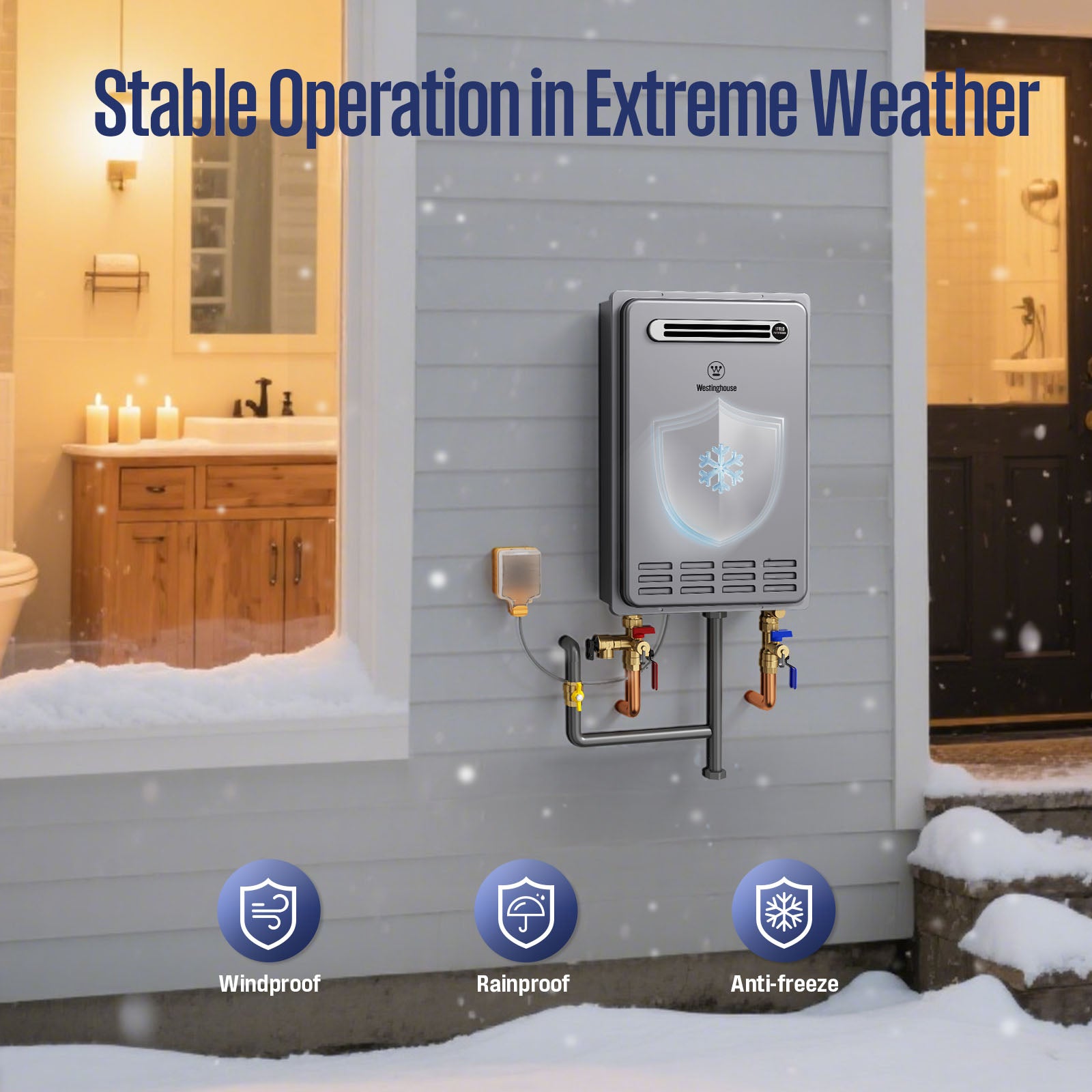 Westinghouse Tankless Water Heater Propane Outdoor Installation Max 5.1 GPM 120,000 BTU, Temp Self Modulating Non Condensing High Efficiency for House or Commercial, APOLO Performance