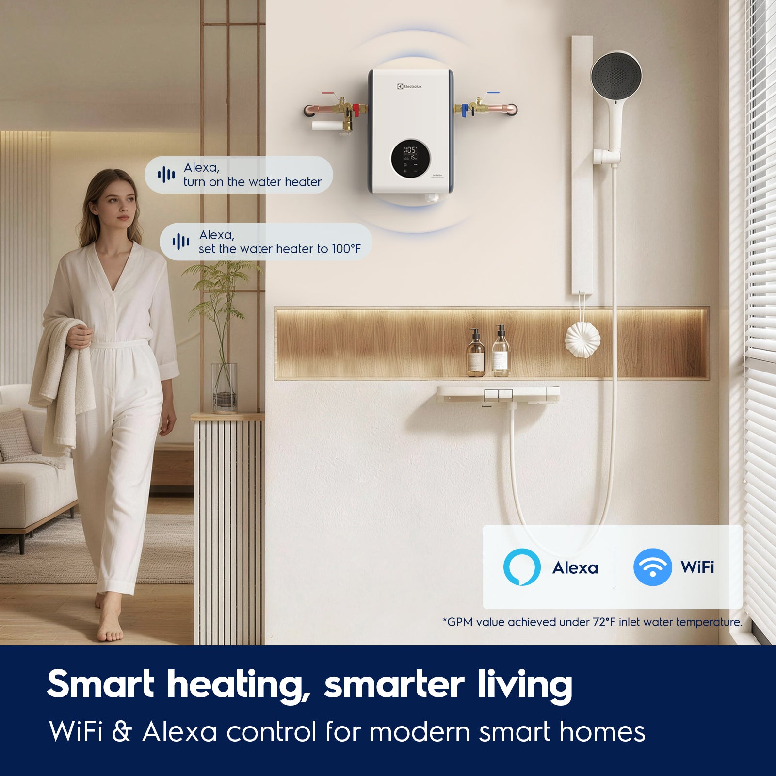 Electrolux 14kW Tankless Water Heater Electric with Wifi and Scale Inhibitor, Instant On Demand Smart Hot Water Heater 240V, Max 3.4 GPM, Supply for 1-2 Fixtures, Stable Temp, Indoor Installation