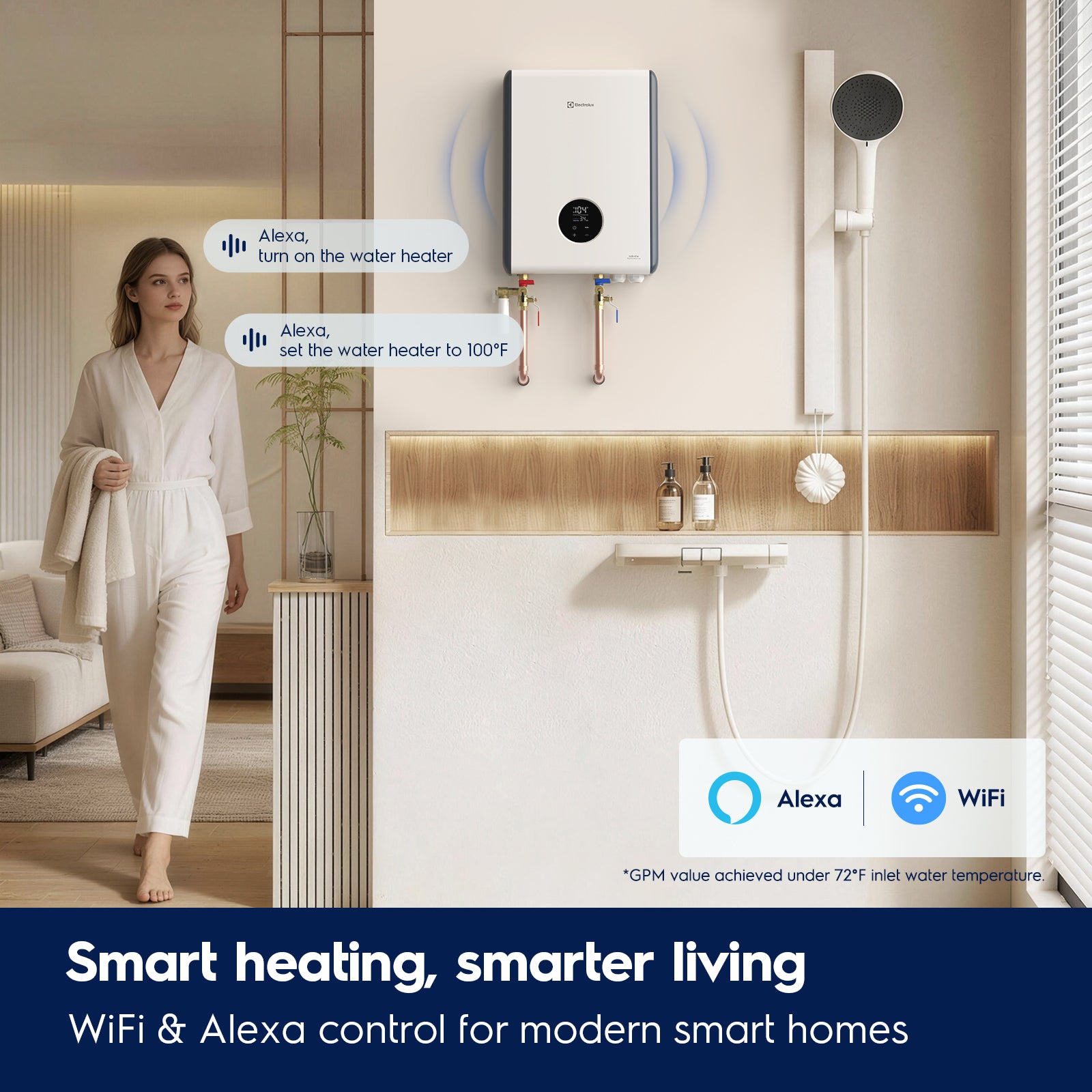 Electrolux 18kW Tankless Water Heater Electric with Wifi and Scale Inhibitor, Instant On Demand Smart Hot Water Heater 240V, Max 4.2 GPM, Supply for 2-3 Fixtures, 1℉ Stable Temp, Indoor Installation