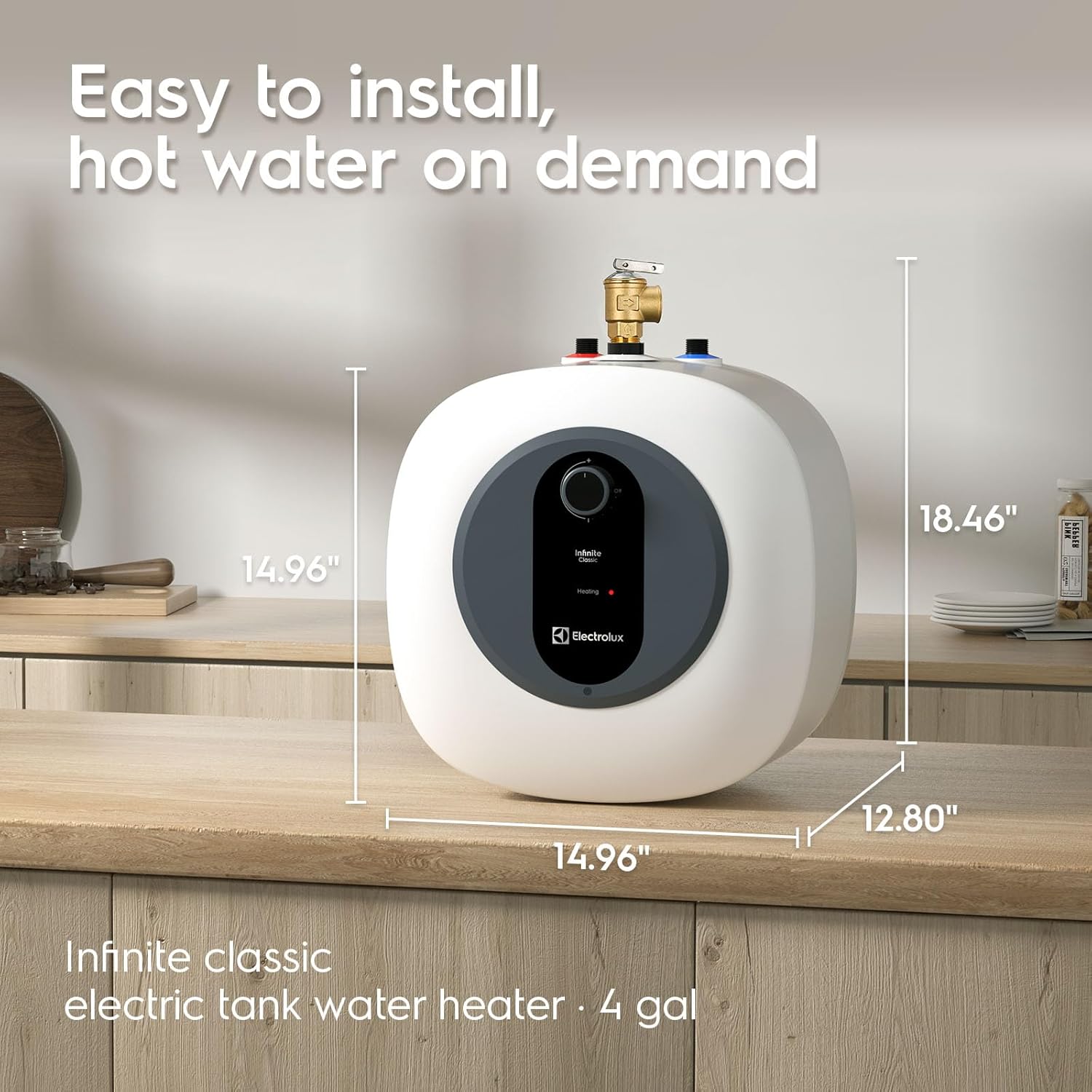 Electrolux Mini Tank Water Heater Electric 2026 Early Release, 4 Gallon On-Demand Under-Sink Instant Small Hot Water Heater Wall or Floor Mounted
