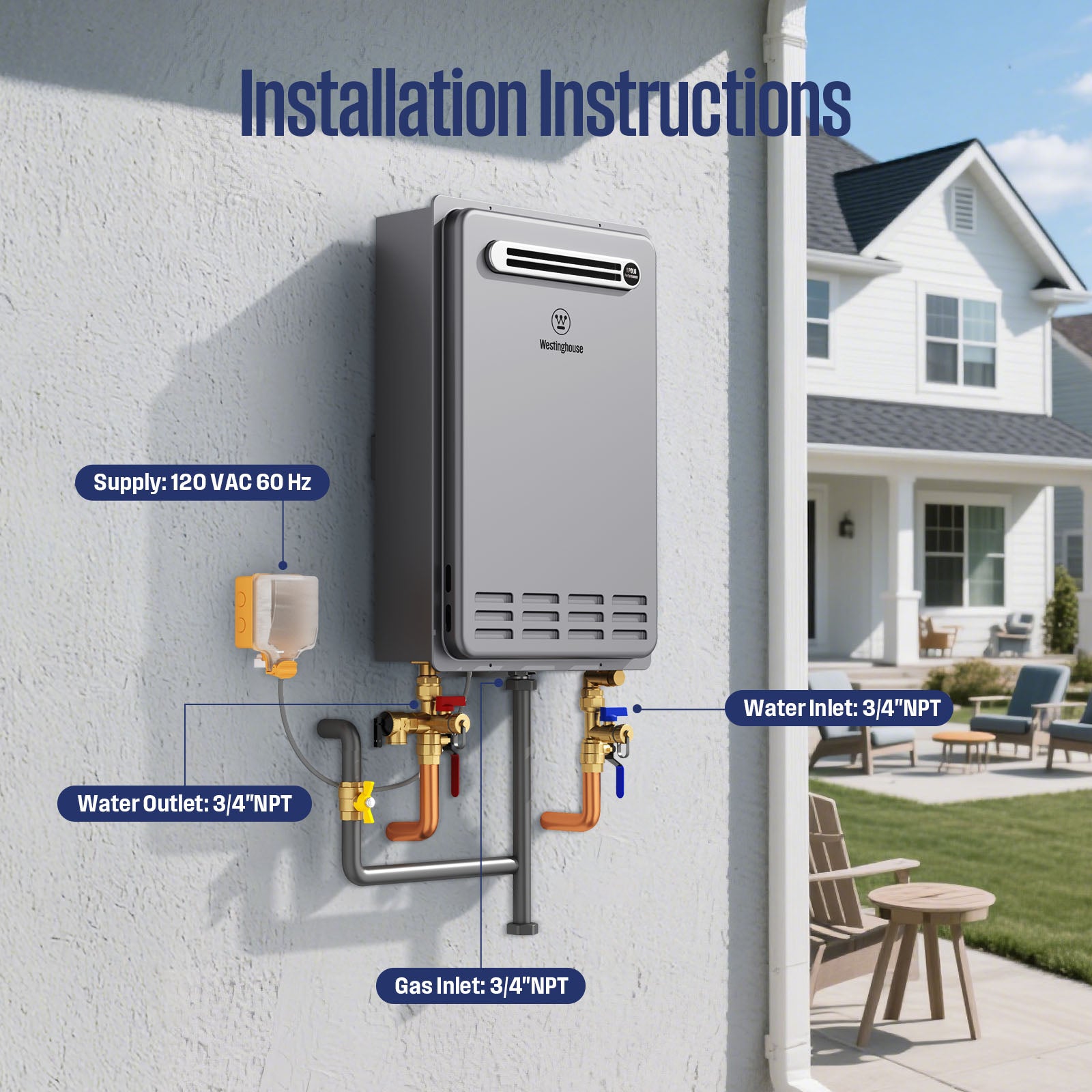 Westinghouse Tankless Water Heater Propane Outdoor Installation Max 5.1 GPM 120,000 BTU, Temp Self Modulating Non Condensing High Efficiency for House or Commercial, APOLO Performance