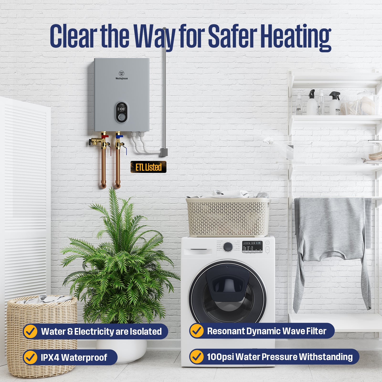 Westinghouse 24kW 240V Tankless Water Heater Electric, Instant Hot Water Heater, On Demand Hot Water, Smart WiFi Control, Works with Alexa & Google Home, ETL Certified, IPX4, Gray
