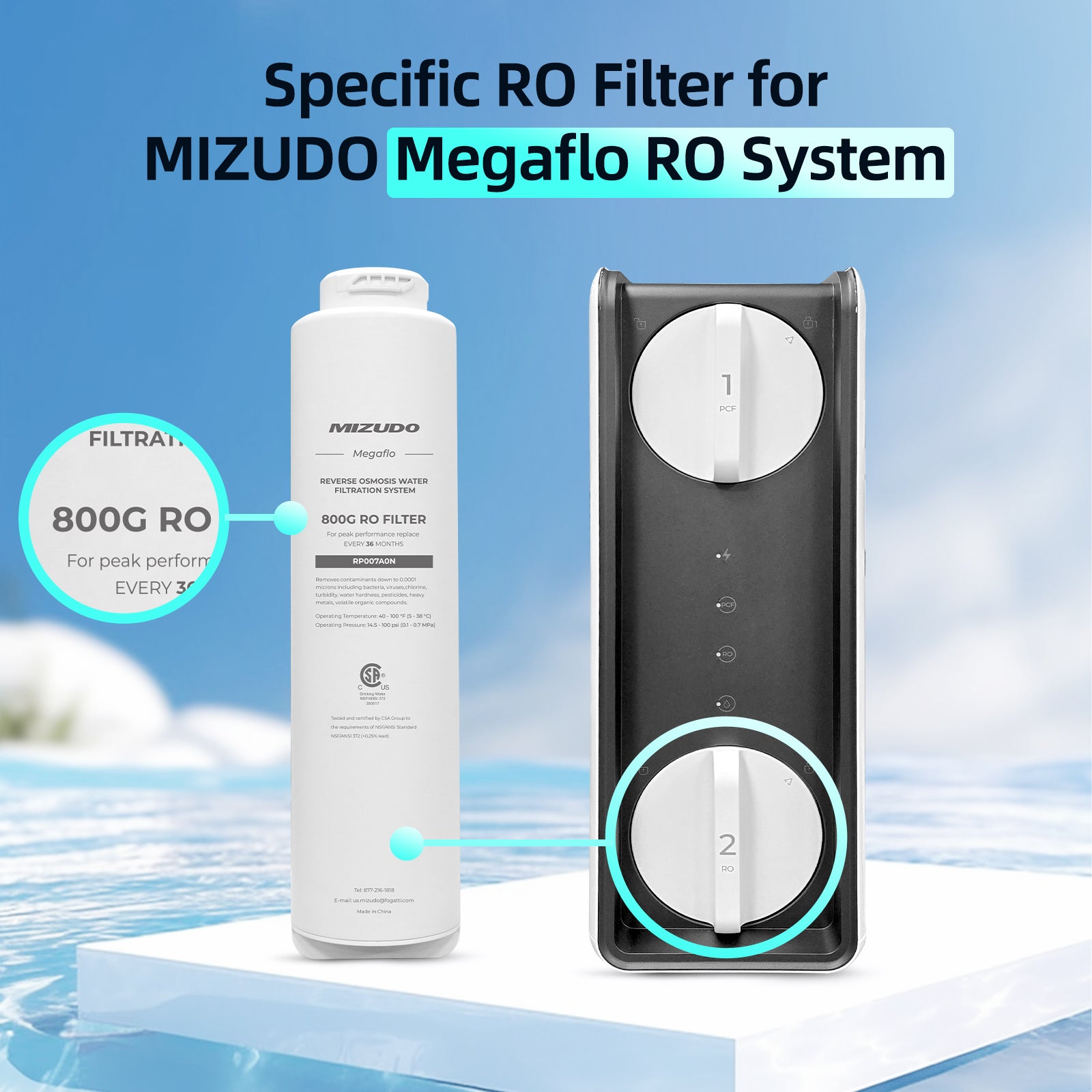 800GPD RO Filter, Replacement for MIZUDO Megaflo 800GPD Reverse Osmosis System