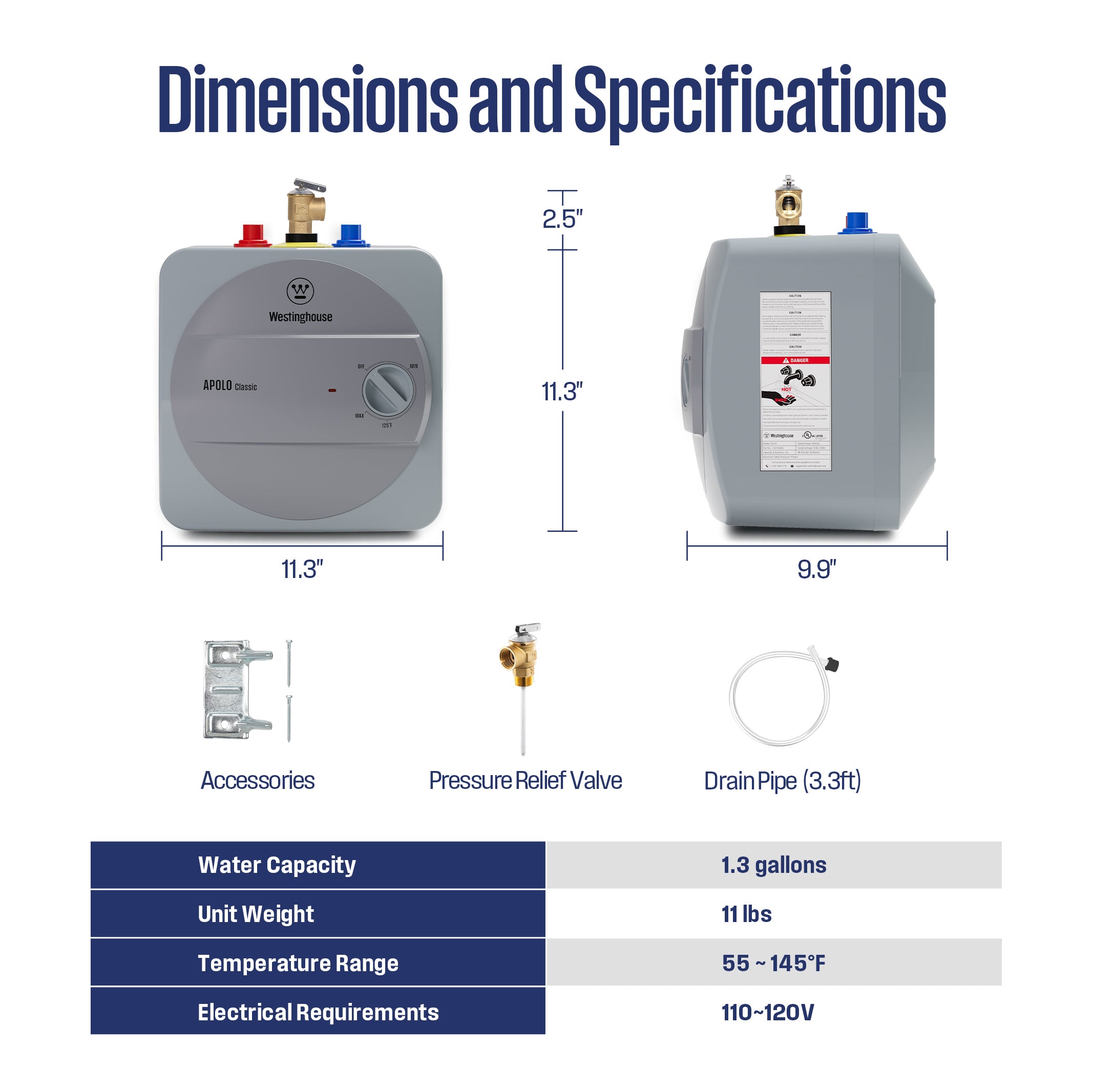 120V 1.3 Gallons Electric Mini Tank Under Sink Point-of-Use Instant Hot Water Heater