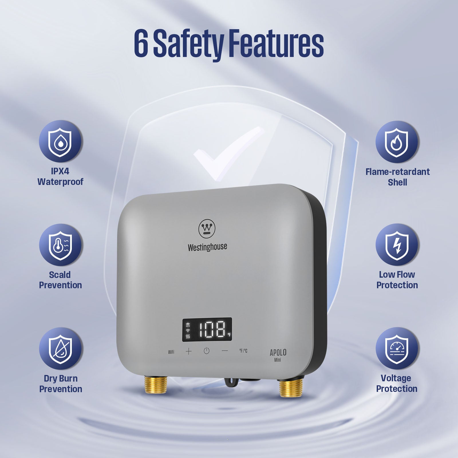 Westinghouse Apolo Mini 8kW Tankless Water Heater Electric, 240V Instant Hot Water, Smart WiFi Control, Compatible with Alexa & Google Home, Gray