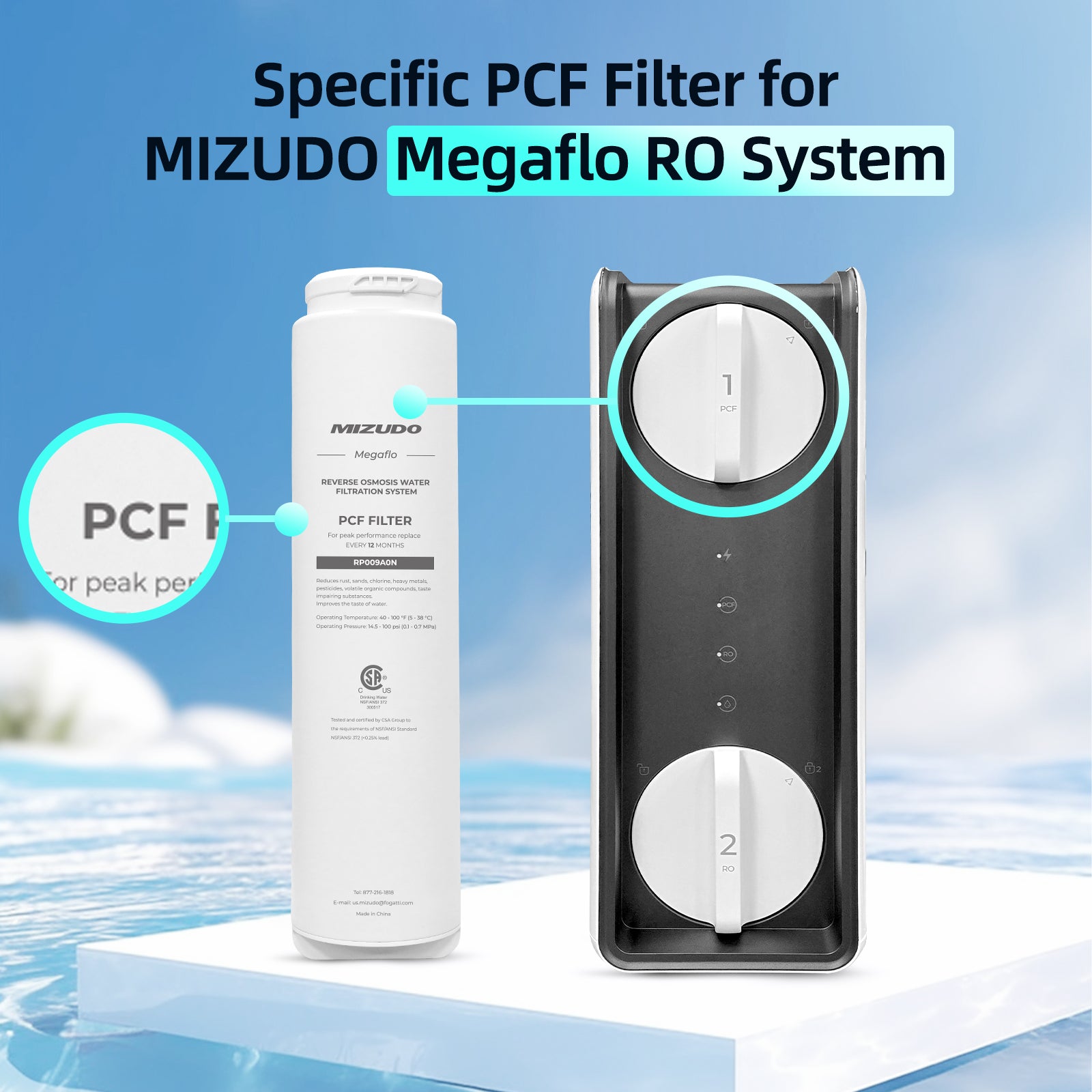 PCF Filter, Replacement for MIZUDO Megaflo 800GPD and Megaflo 1000GPD Reverse Osmosis System