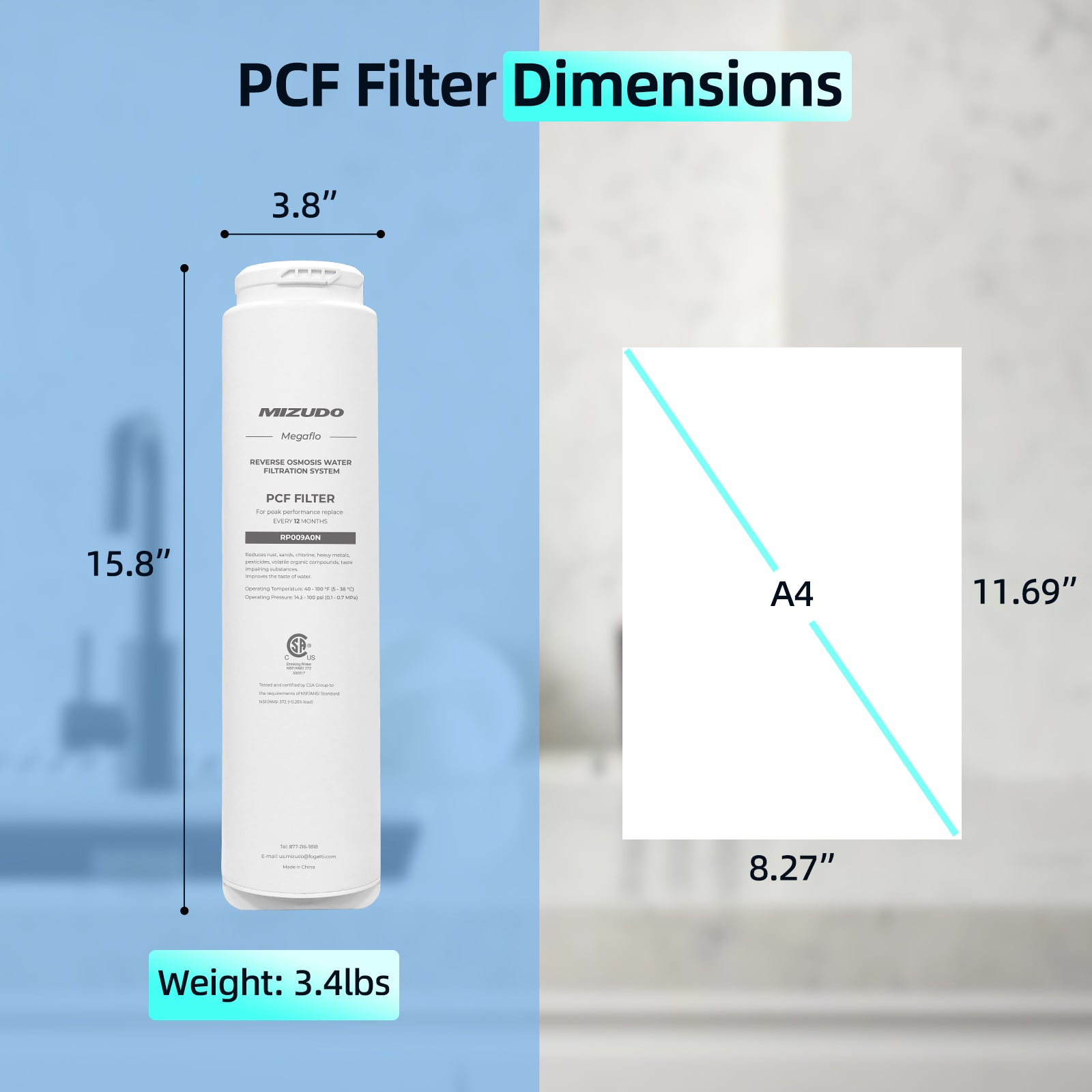 PCF Filter, Replacement for MIZUDO Megaflo 800GPD and Megaflo 1000GPD Reverse Osmosis System