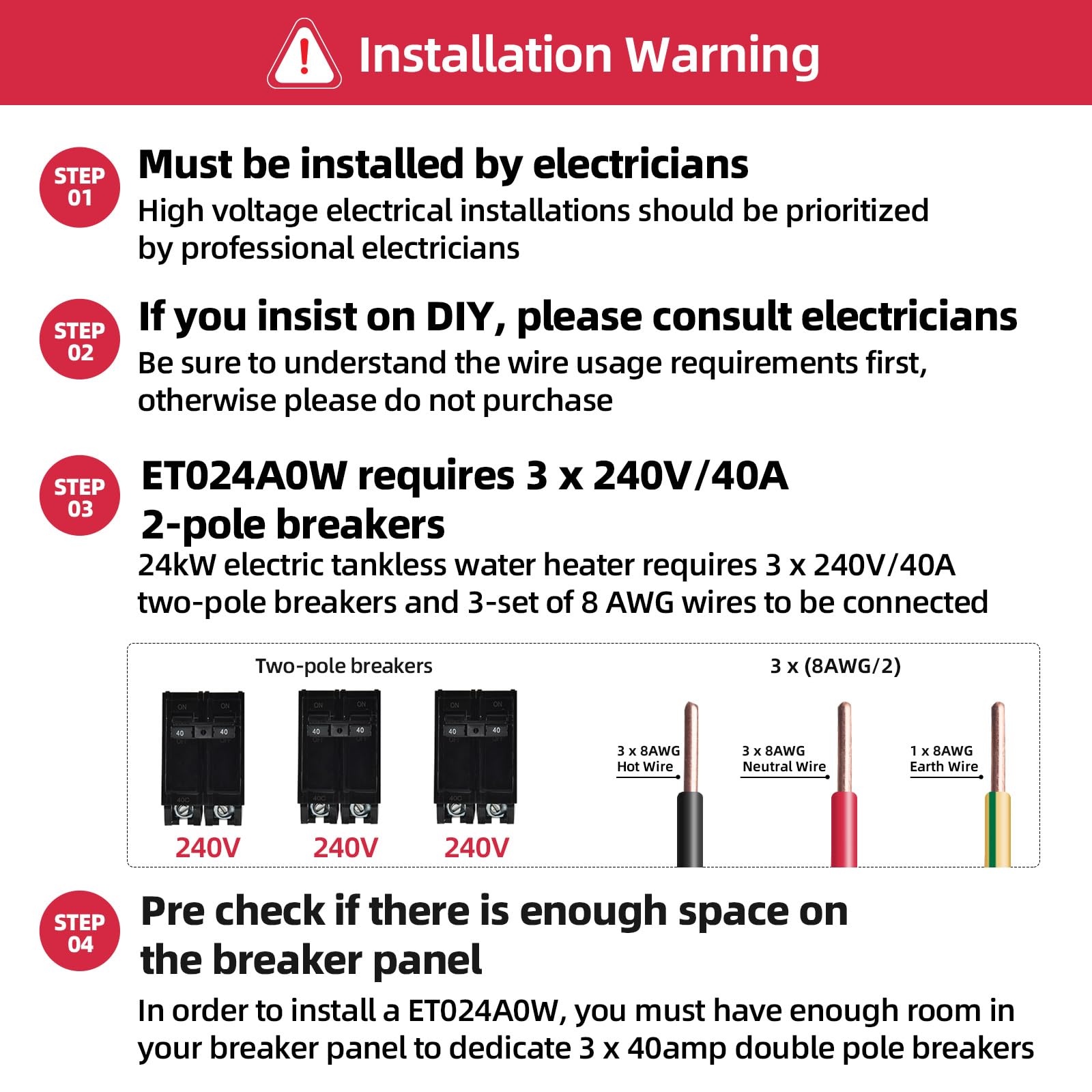 24 kW 4.8 GPM 240-Volt  Electric Tankless Water Heater