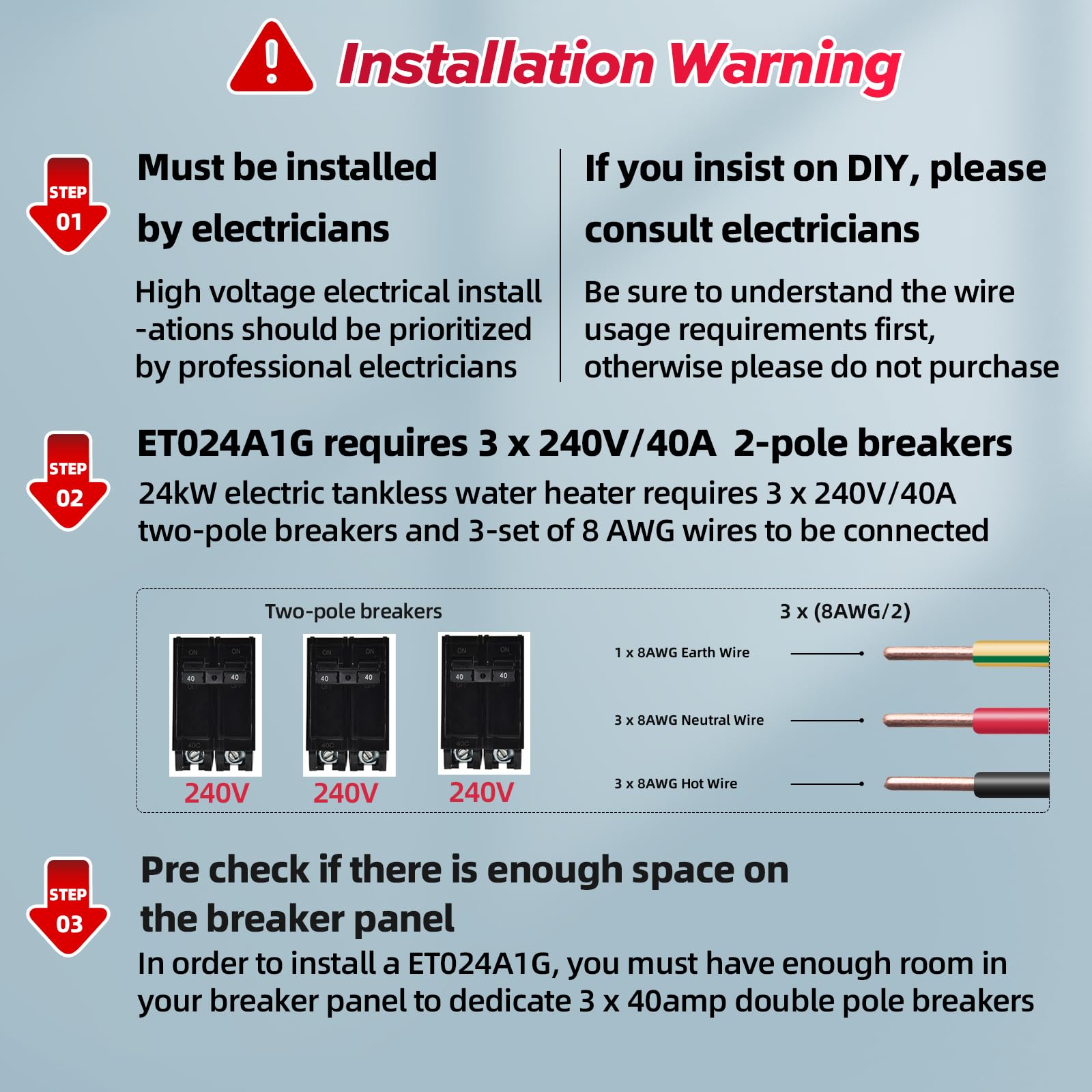 24 kW 6.0 GPM 240-Volt Electric Tankless Water Heater Gray