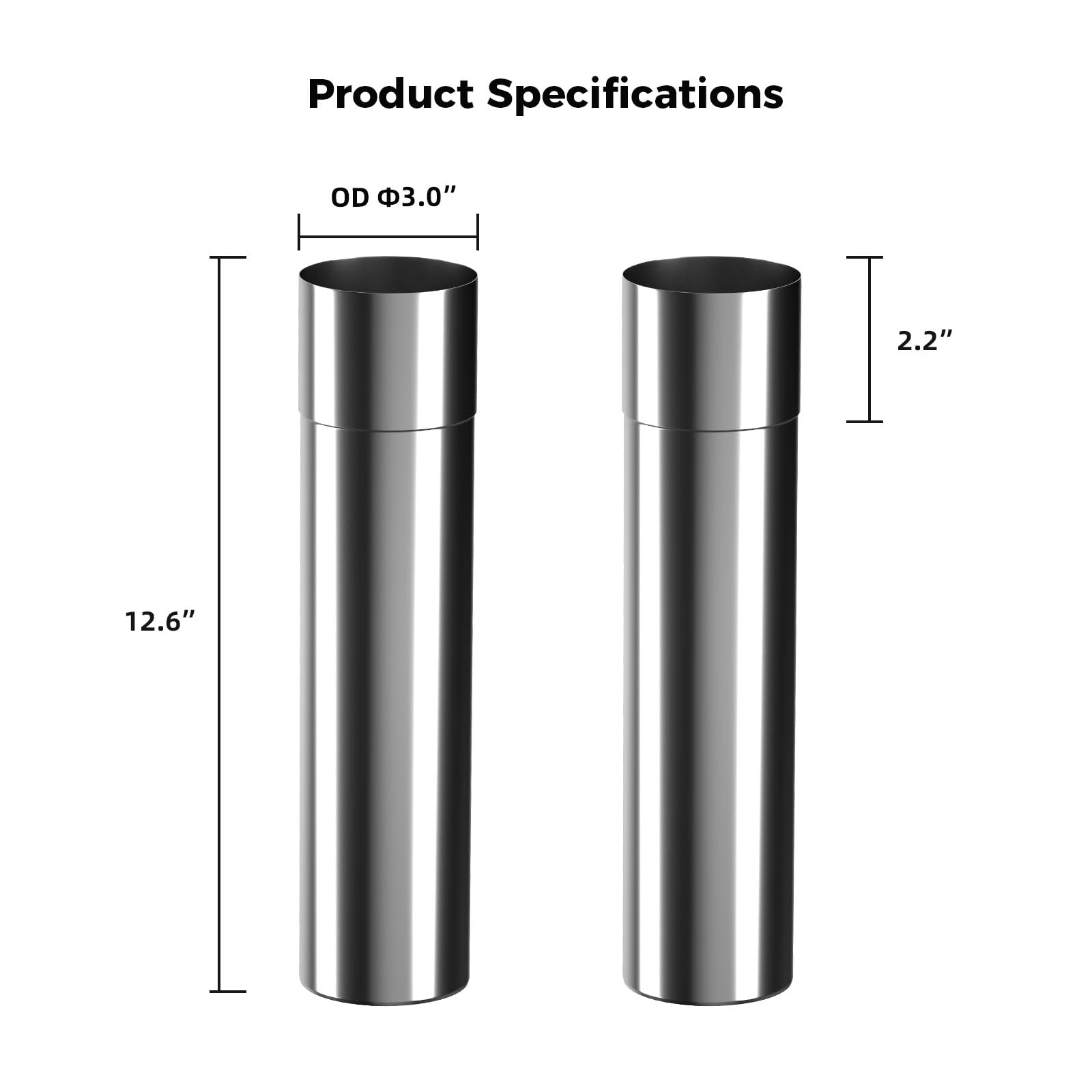 3" OD x 12.6" Length Stainless Steel Direct Vent Straight Pipe, 2PCS, Ideal for Water Heater Ventilation and Ductwork