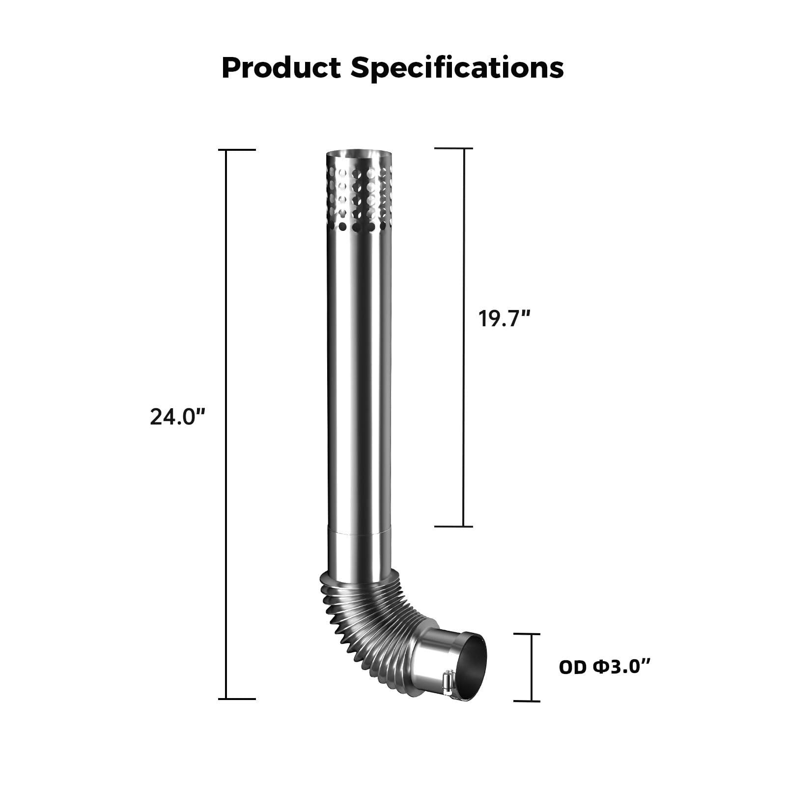 Stainless Steel Vent Pipe, 3" OD Elbow and 3" OD x 19.7" Length Horizontal Termination Pipe for Residential Gas Tankless Water Heater