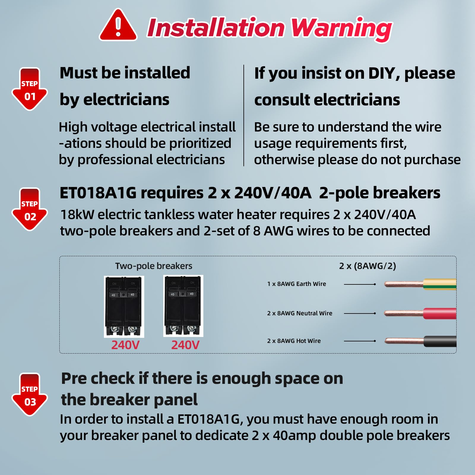 18 kW 4.4 GPM 240-Volt Electric Tankless Water Heater Gray