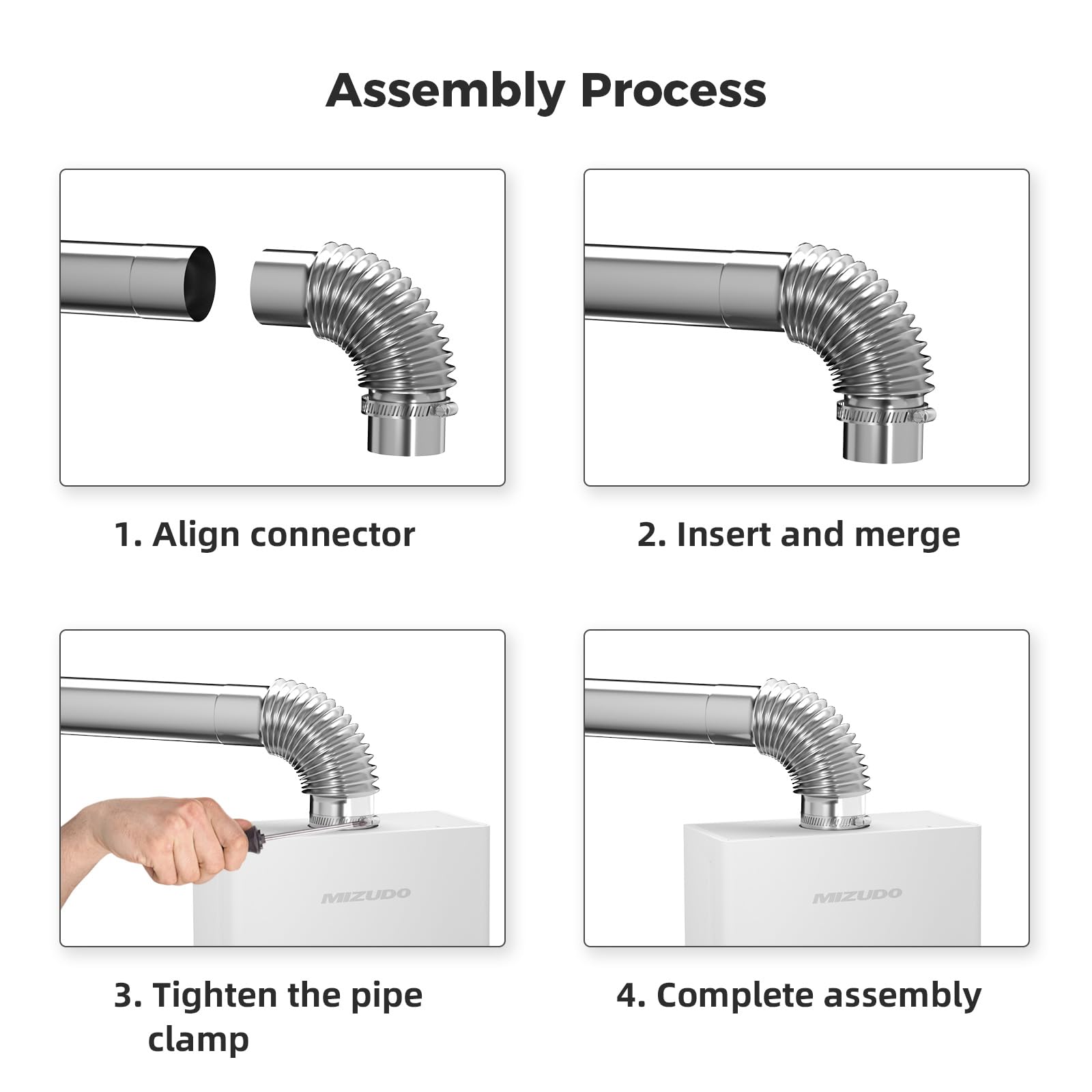 Stainless Steel Vent Pipe, 3" OD Elbow and 3" OD x 19.7" Length Horizontal Termination Pipe for Residential Gas Tankless Water Heater