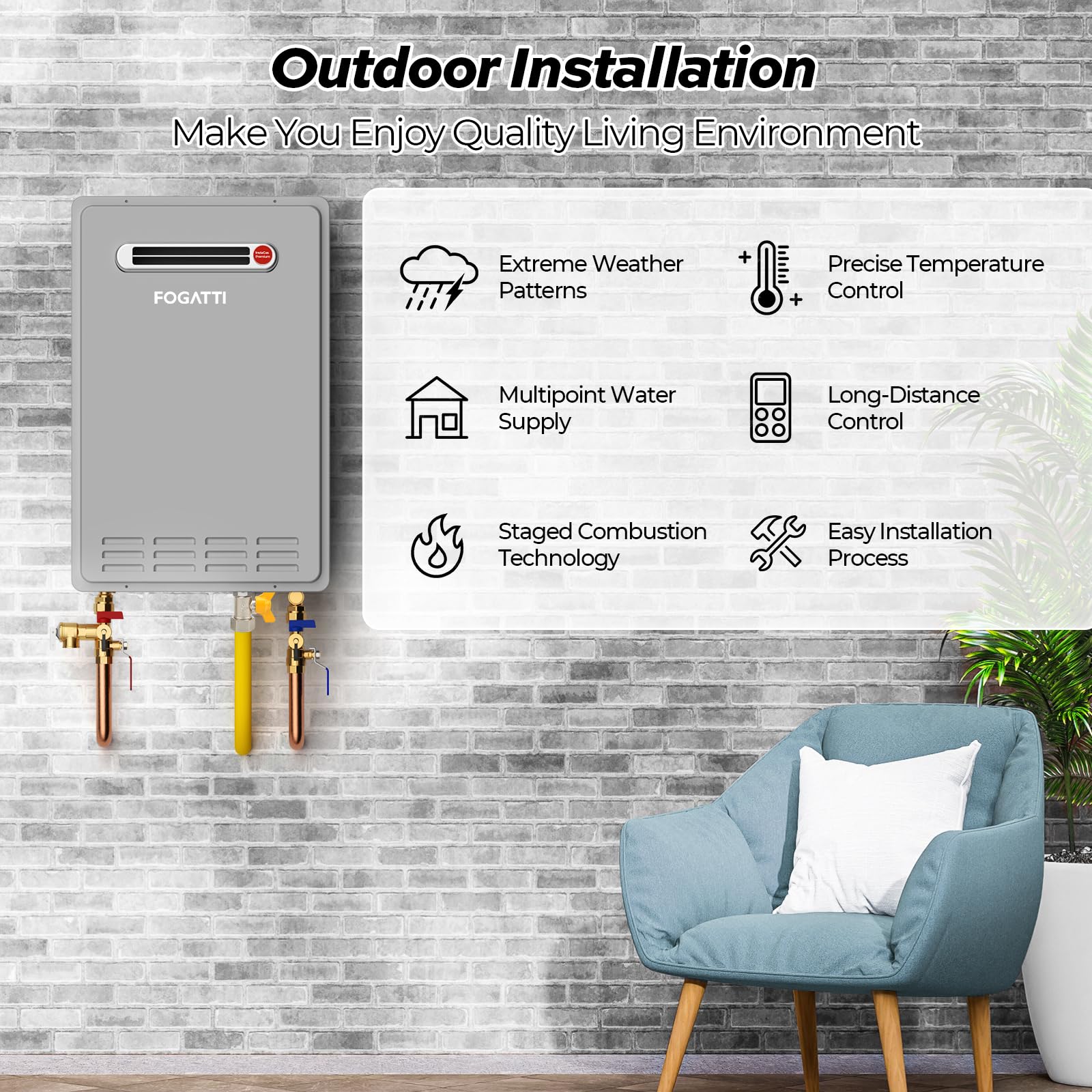 Non-Condensing 9.4 GPM 180,000 BTU -Outdoor Natural Gas/Propane Tankless Water Heater Gray