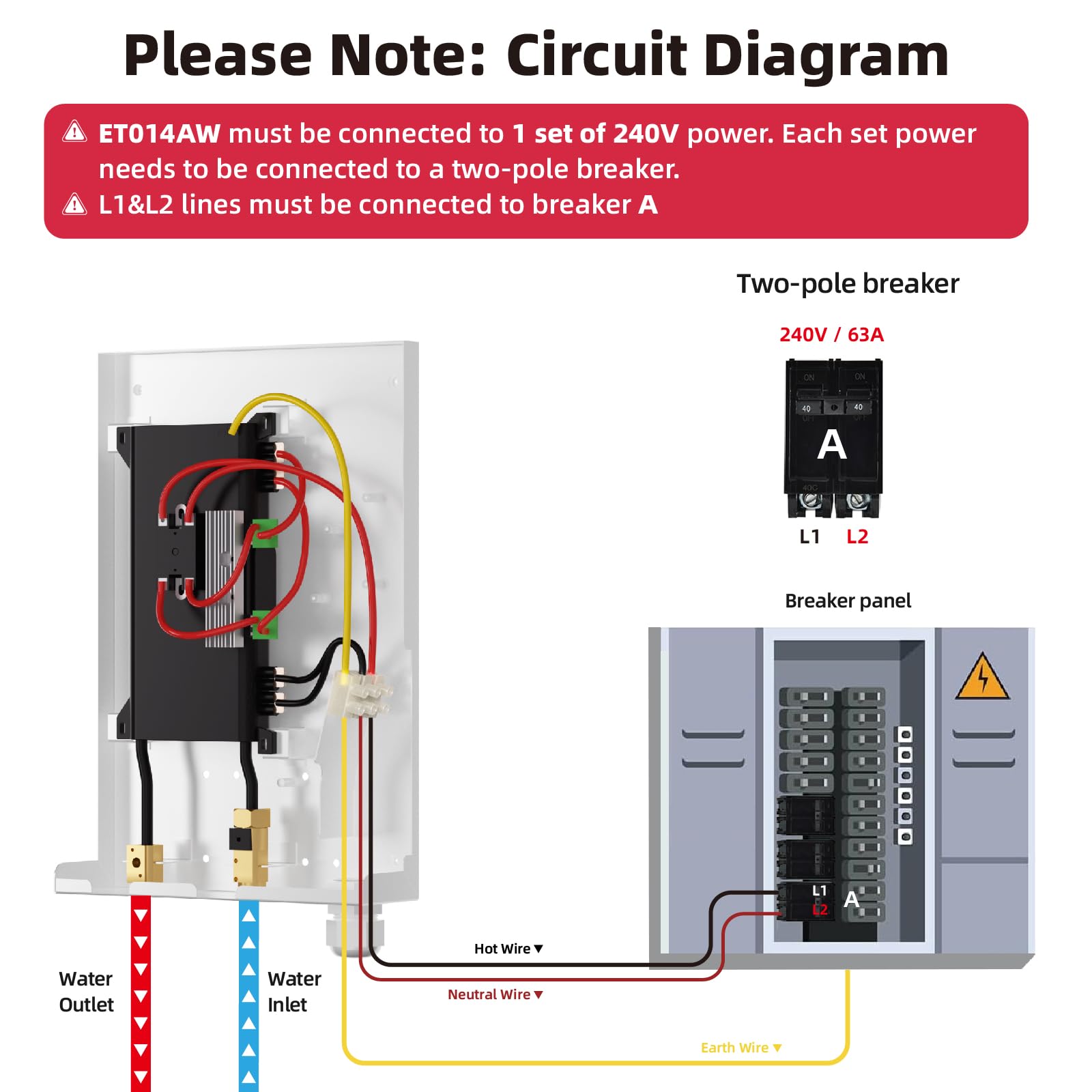 Electric Tankless Water Heater 14kW, hot 240Volts