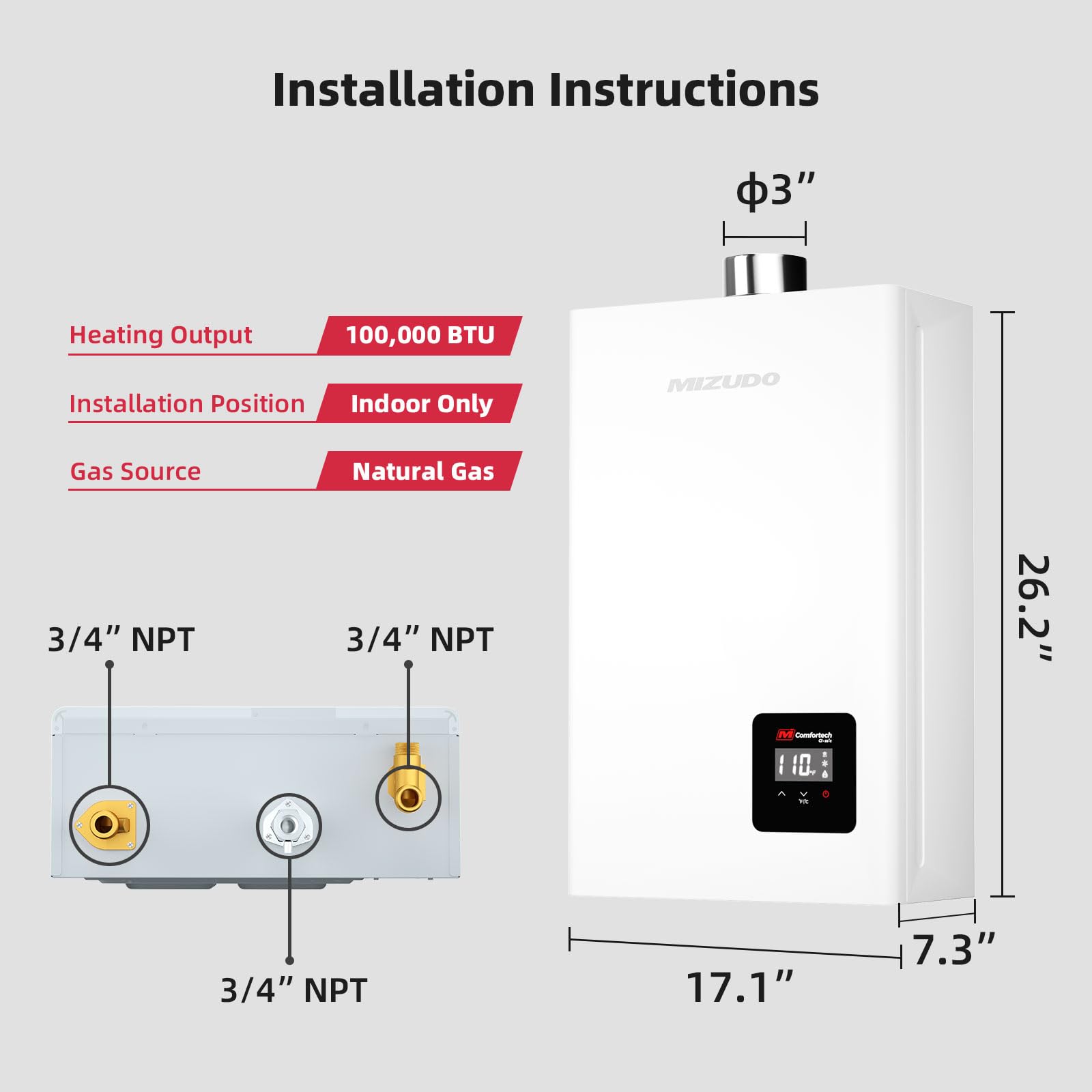 Non-Condensing 5.0 GPM 100,000 BTU -Indoor Natural Gas/Propane Tankless Water Heater White