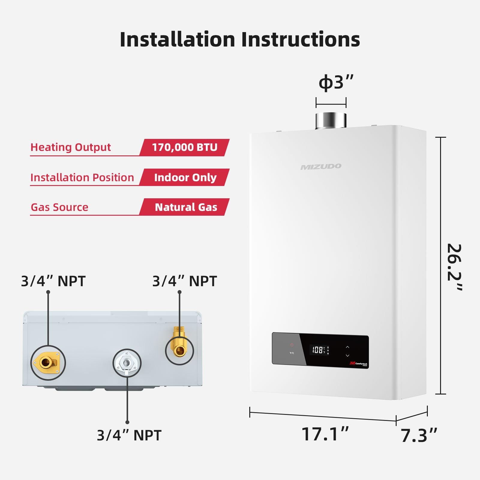 Non-Condensing 8.7 GPM -Indoor Natural Gas/Propane Tankless Water Heater White