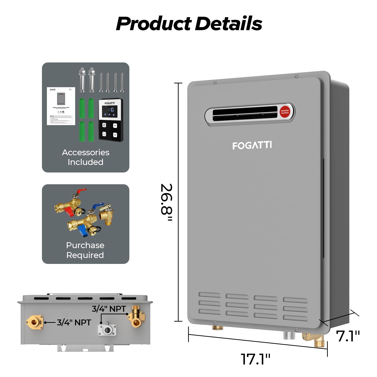 Non-Condensing 9.4 GPM 180,000 BTU -Outdoor Natural Gas/Propane Tankless Water Heater Gray