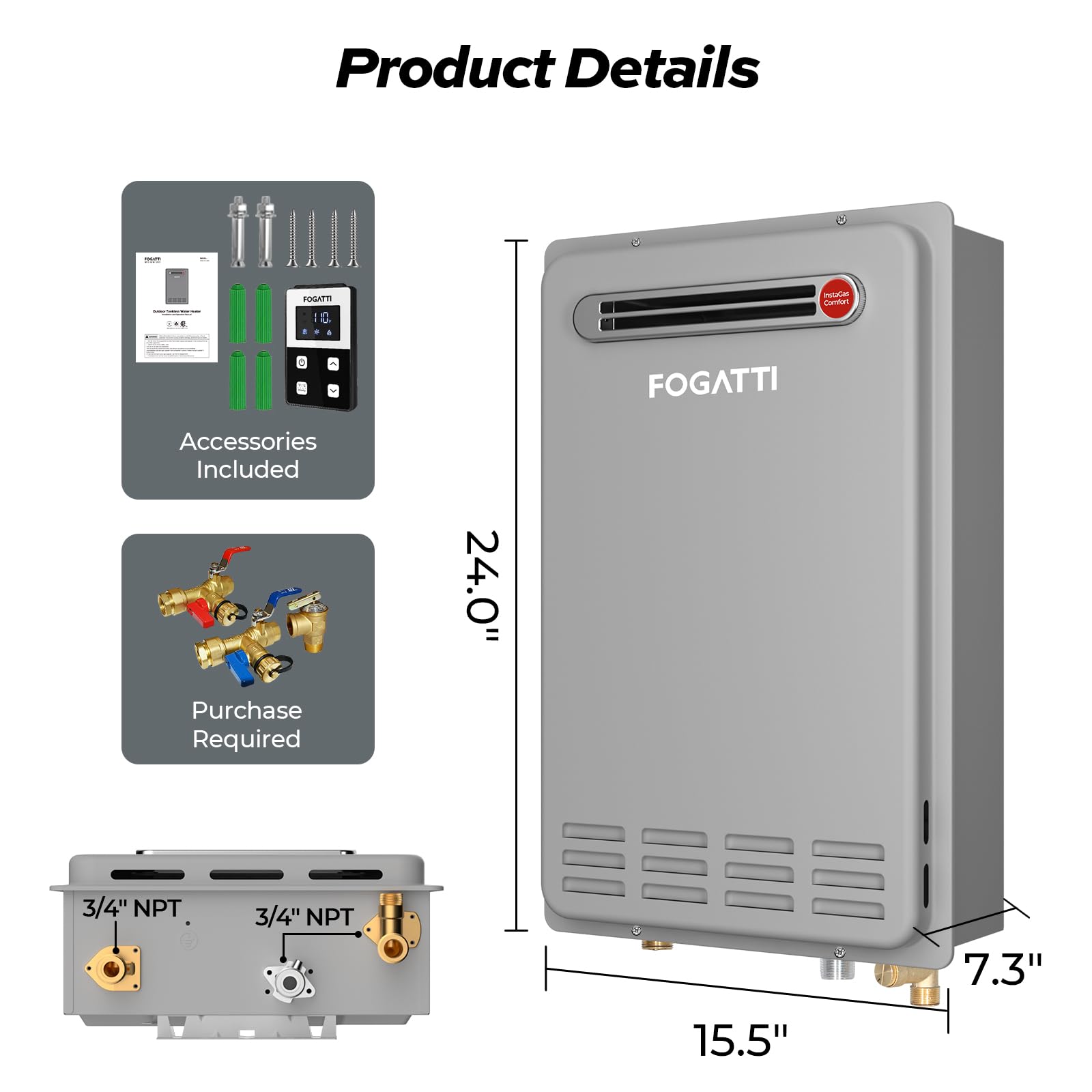 Non-Condensing 5.9 GPM 120,000 BTU -Outdoor Natural Gas/Propane Tankless Water Heater Gray